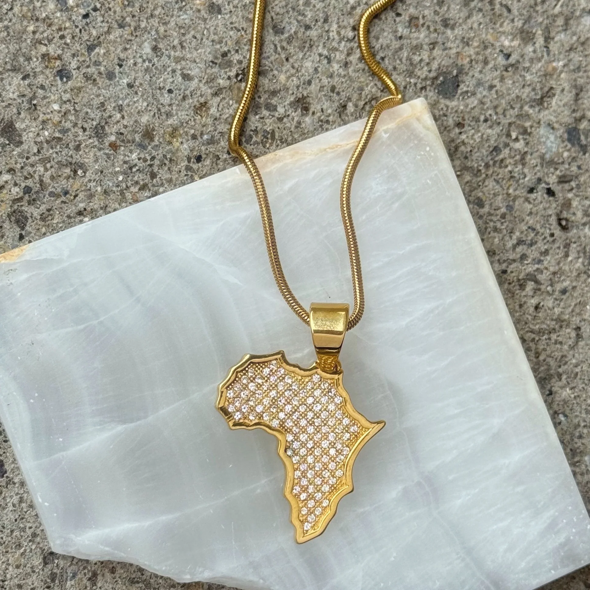 GOLD SMALL CRYSTAL AFRICA COUNTRY MAP necklace