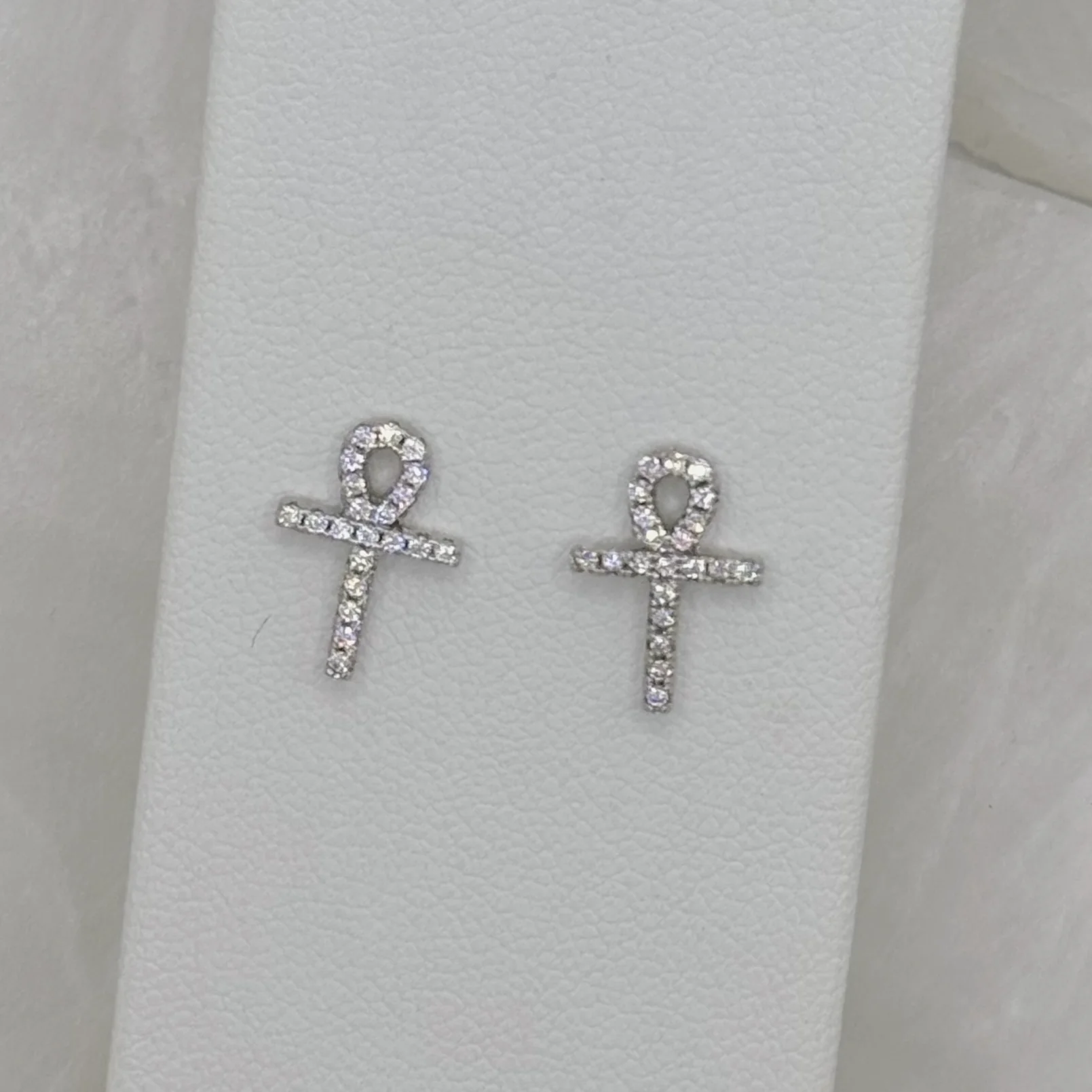 SILVER CRYSTAL ANKH STUD earrings