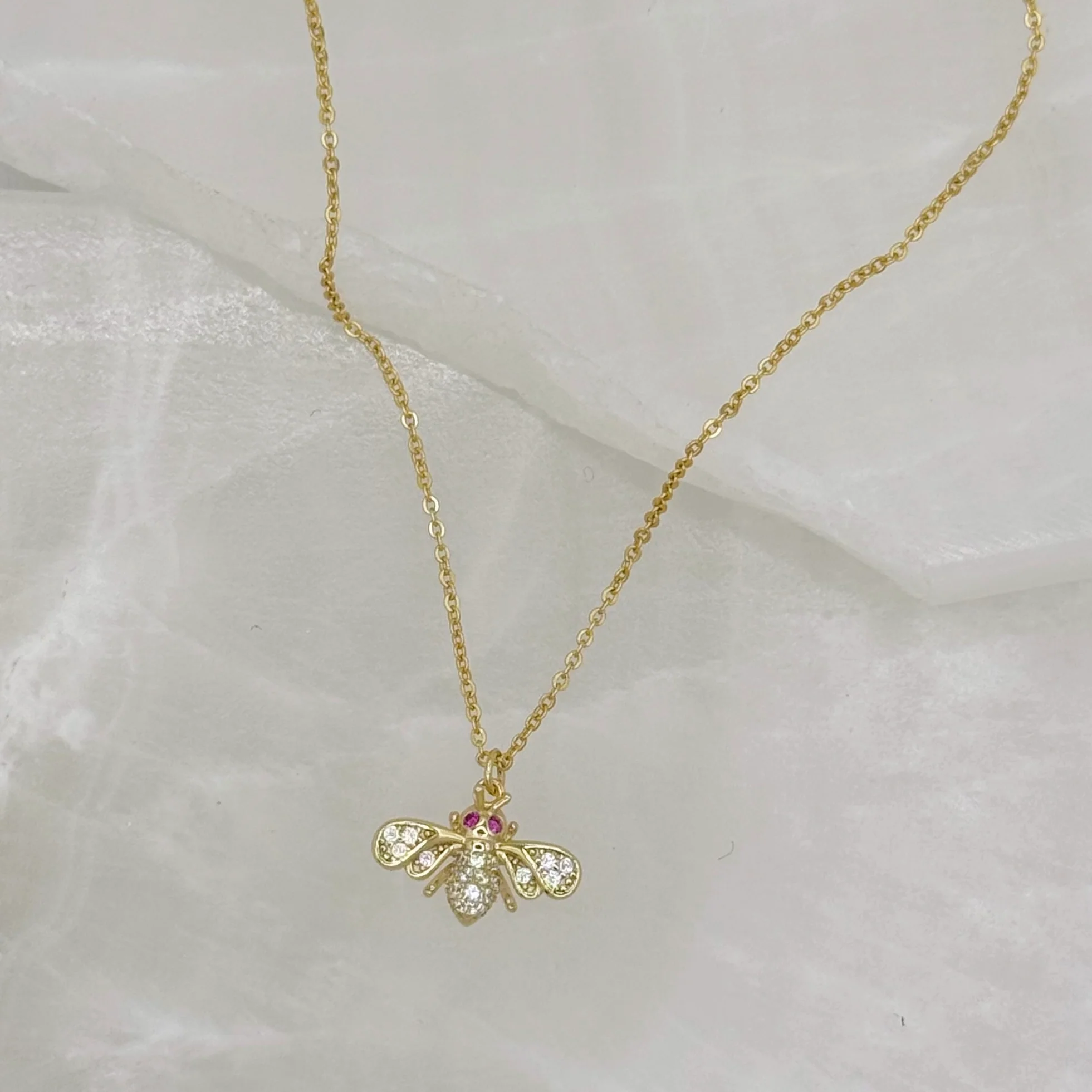 CRYSTAL PINK SAPPHIRE BEE SUPER MINI necklace