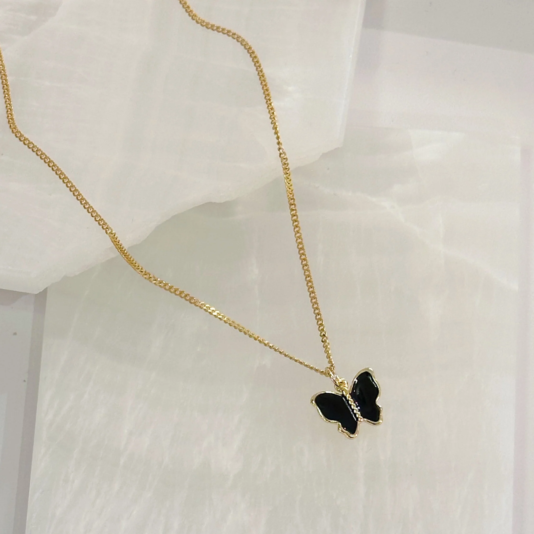 BLACK ENAMEL BUTTERFLY MINI necklace