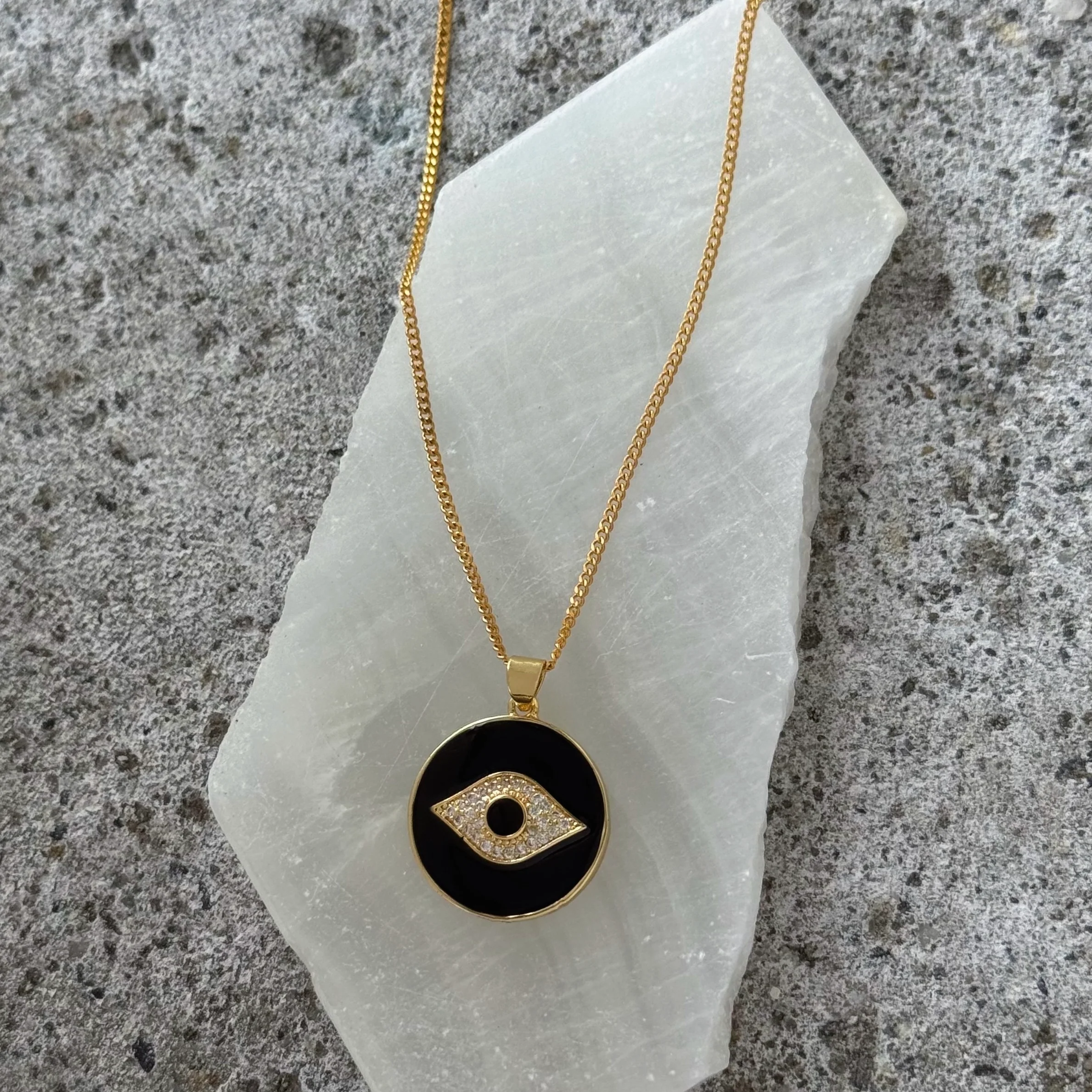 BLACK ENAMEL EVIL EYE CIRCLE necklace