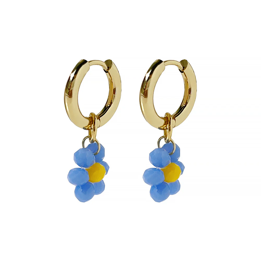 BLUE FLOWER DANGLE HOOP earrings - Image 2