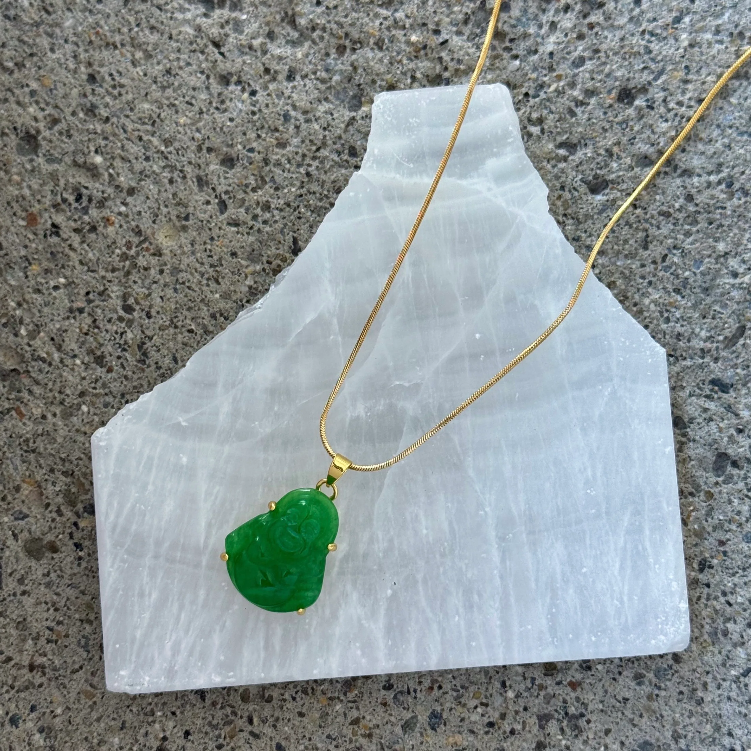 GOLD GOOD LUCK BUDDHA GREEN JADE MINI necklace