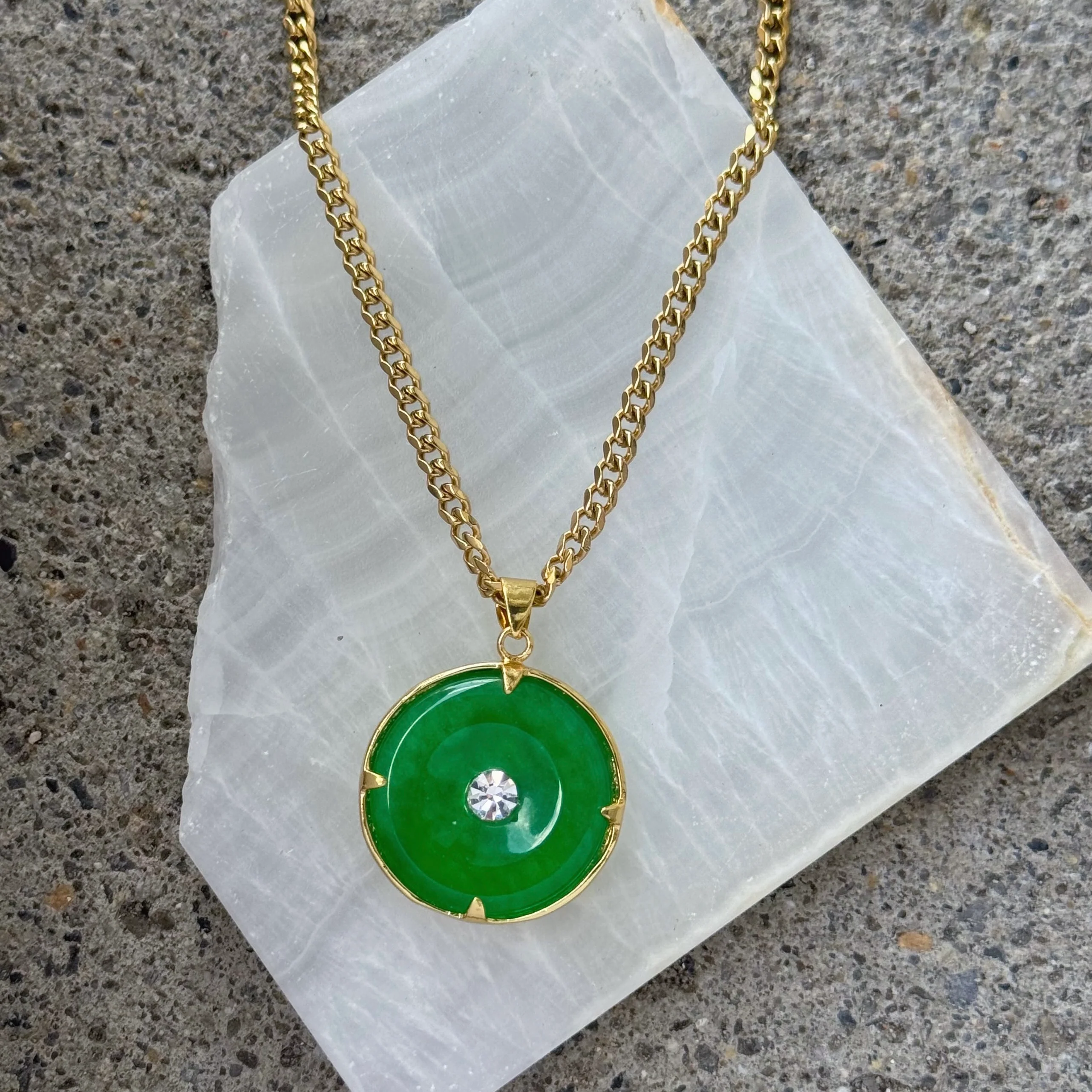 GOLD BUDDHA REVERSIBLE JEWEL GREEN JADE necklace - Image 2