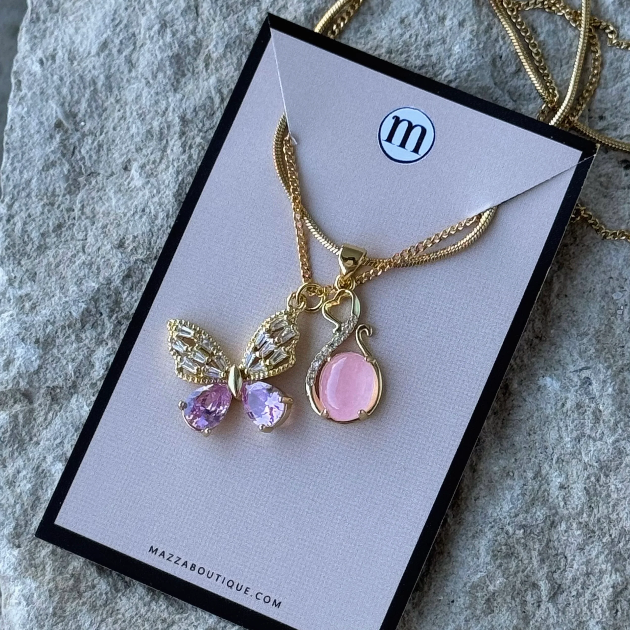 BUTTERFLY HEART ROUND PINK JADE set