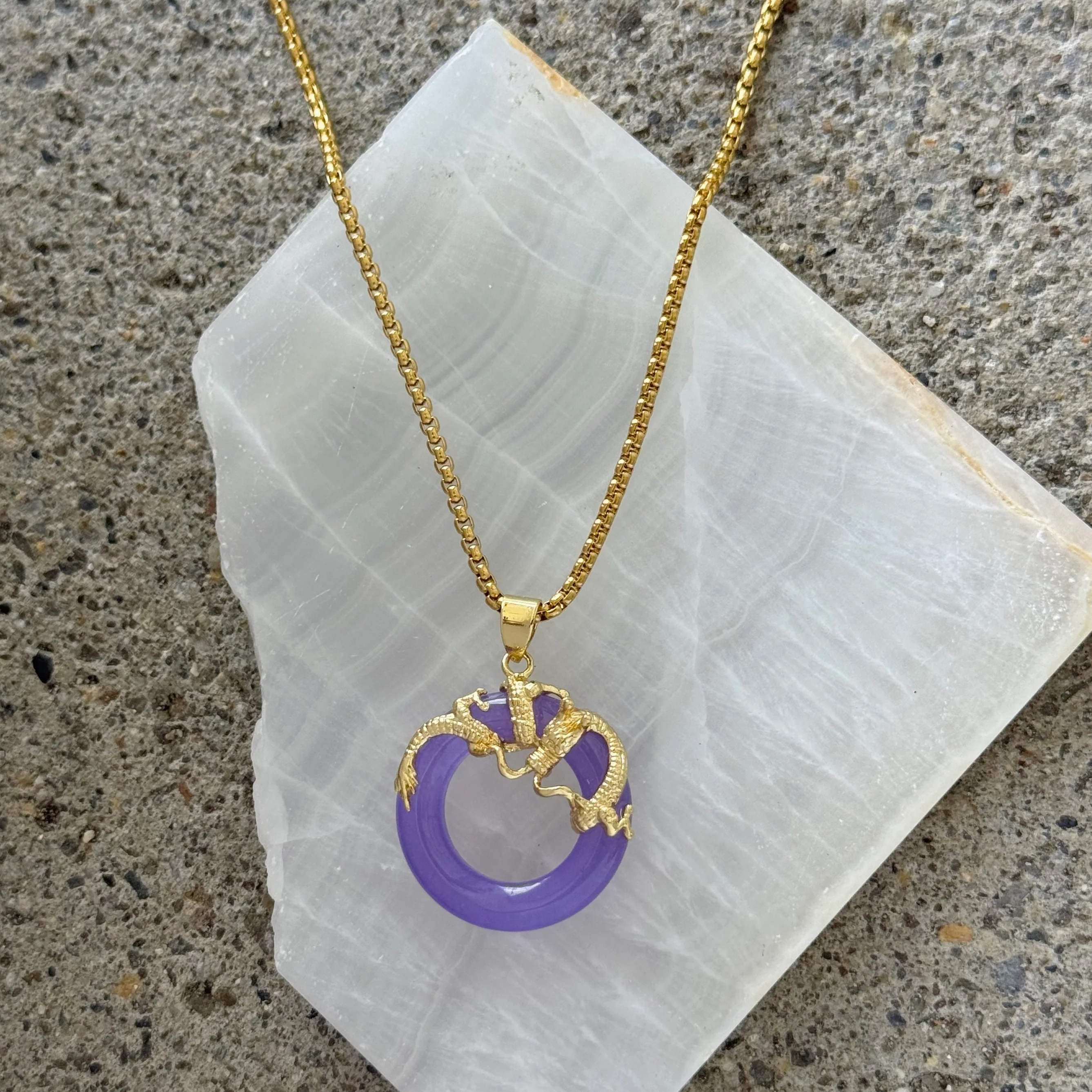 ROUND DRAGON PURPLE JADE necklace - Image 2