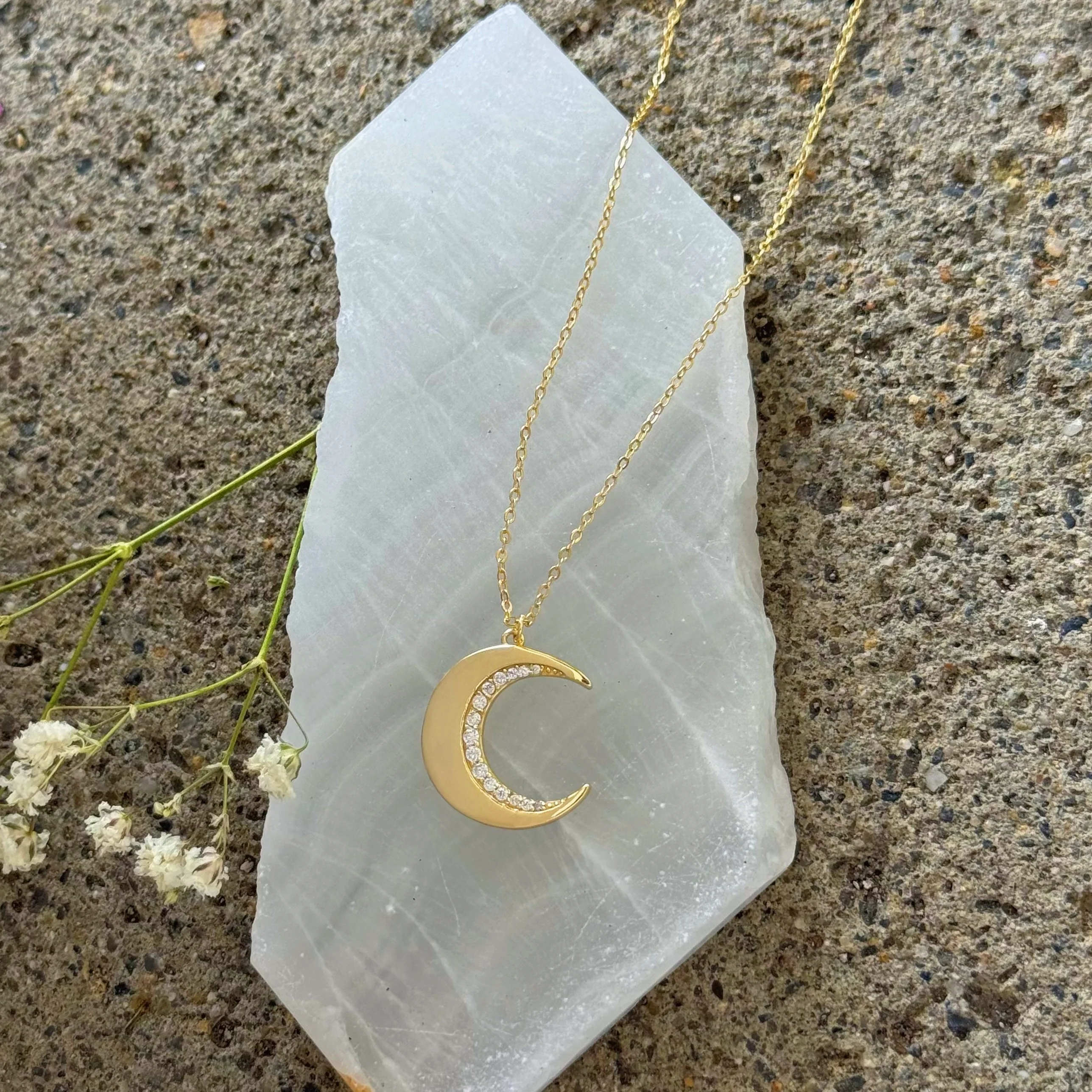 GOLD CRYSTAL ENCHANTED CRESCENT MOON necklace