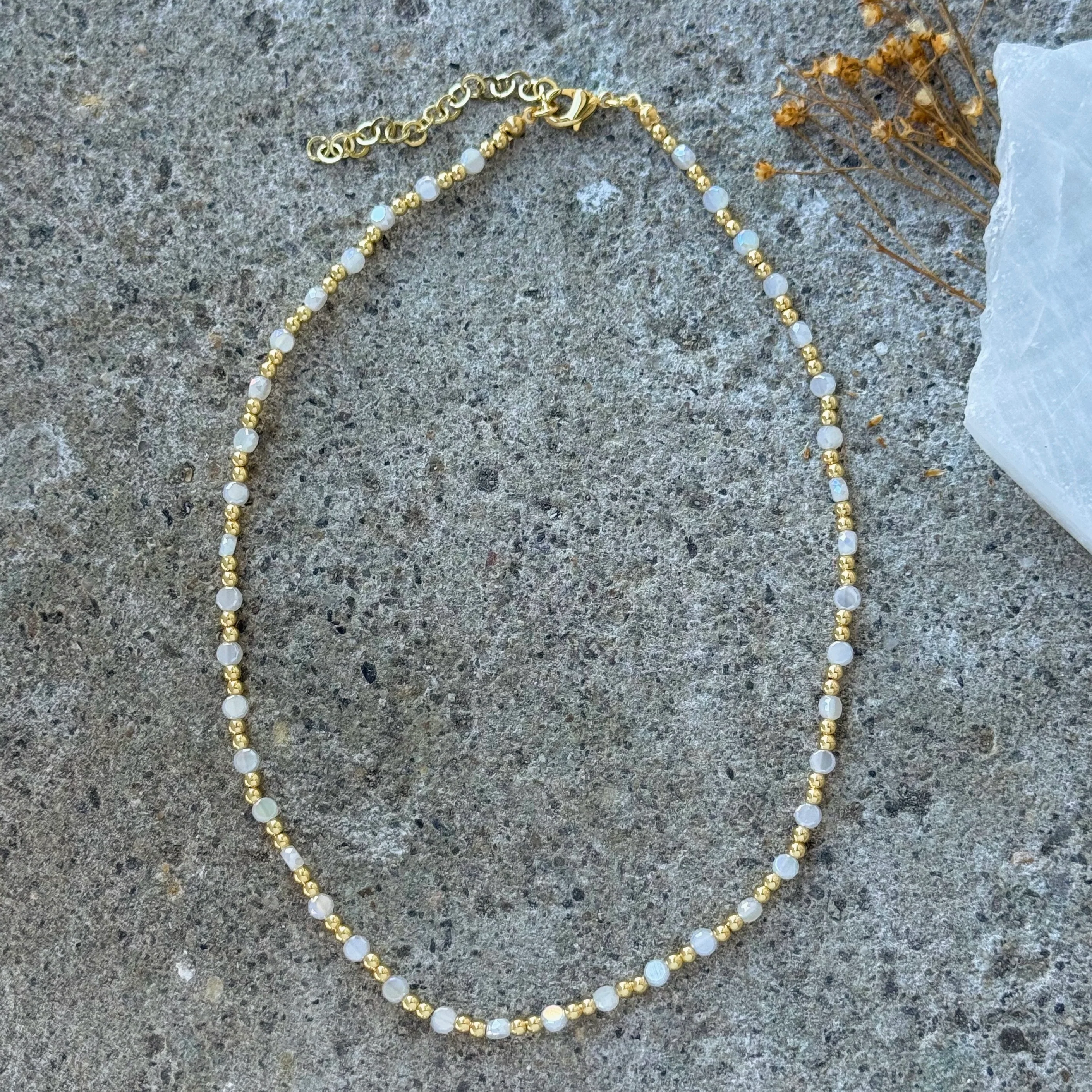DIAMOND CUT WHITE QUARTZ BEADED necklace