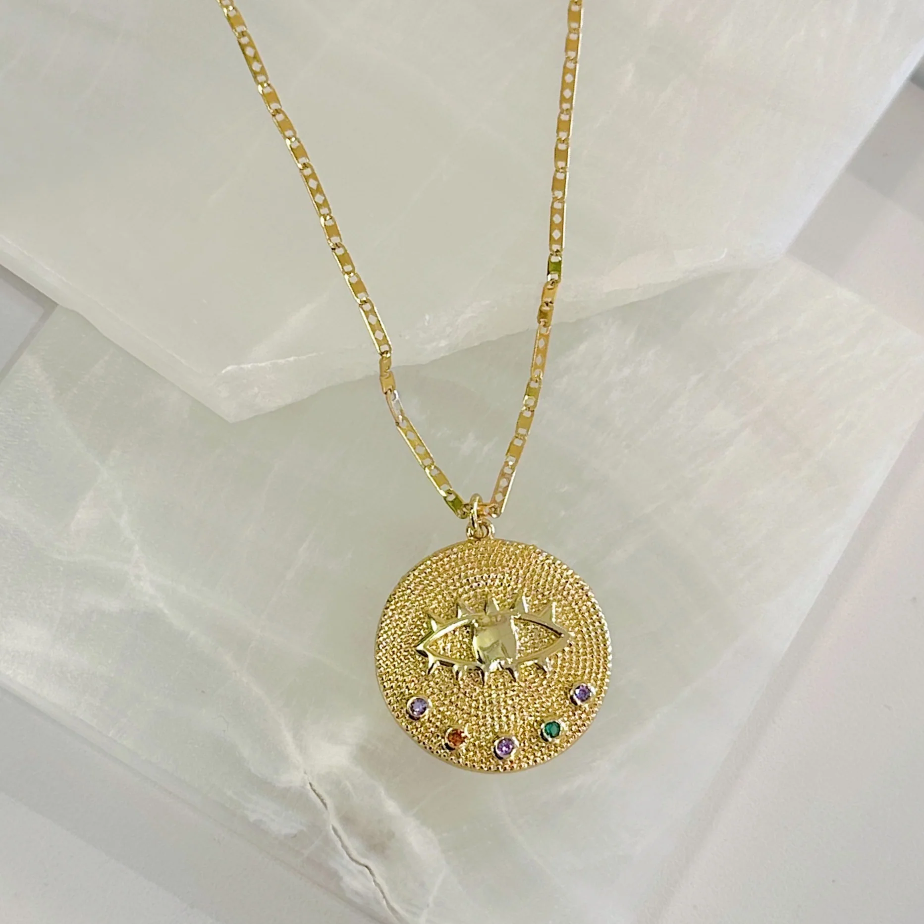GOLD MULTICOLOR EYE MEDALLION necklace