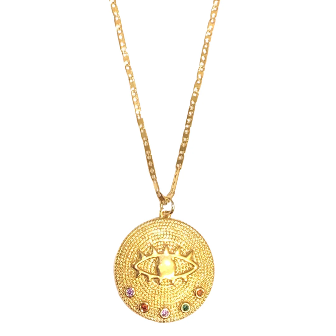 GOLD MULTICOLOR EYE MEDALLION necklace - Image 2
