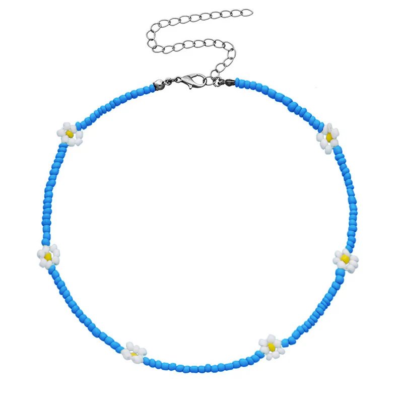 BLUE FLOWER BEADED necklace