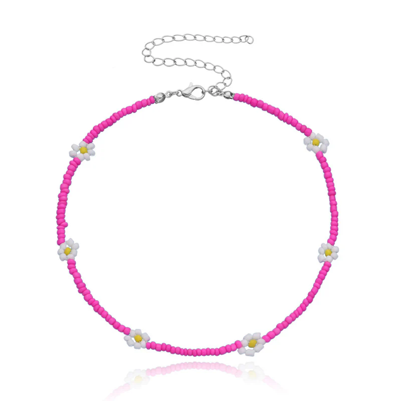 PINK FLOWER BEADED necklace