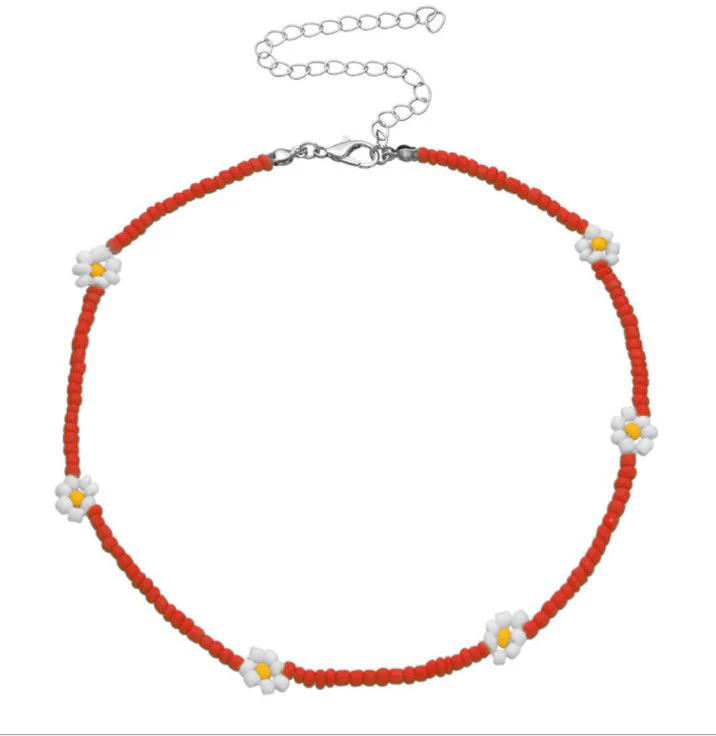 RED FLOWER BEADED necklace