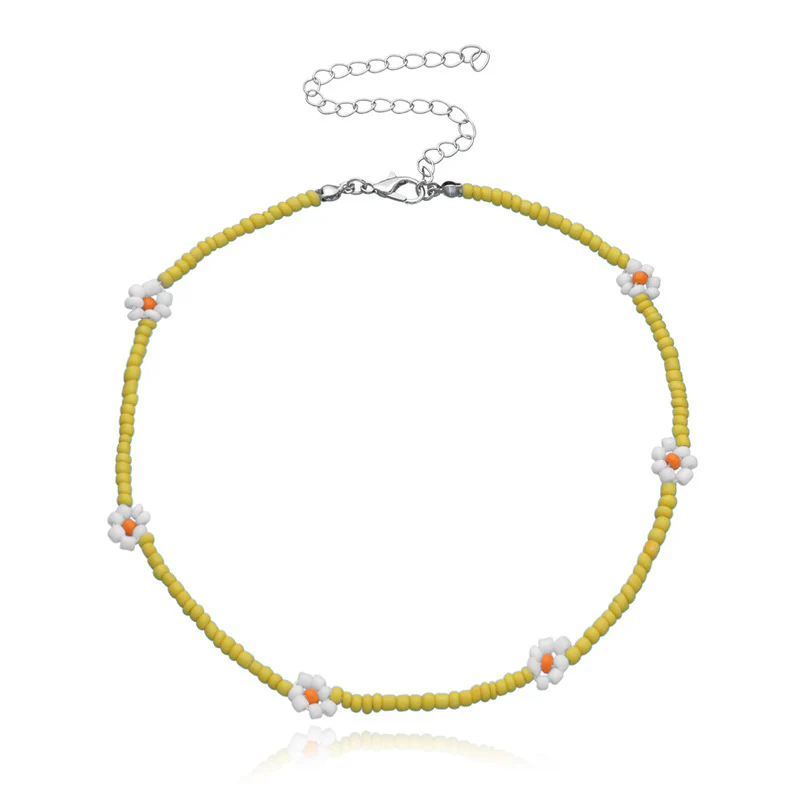 YELLOW FLOWER BEADED necklace