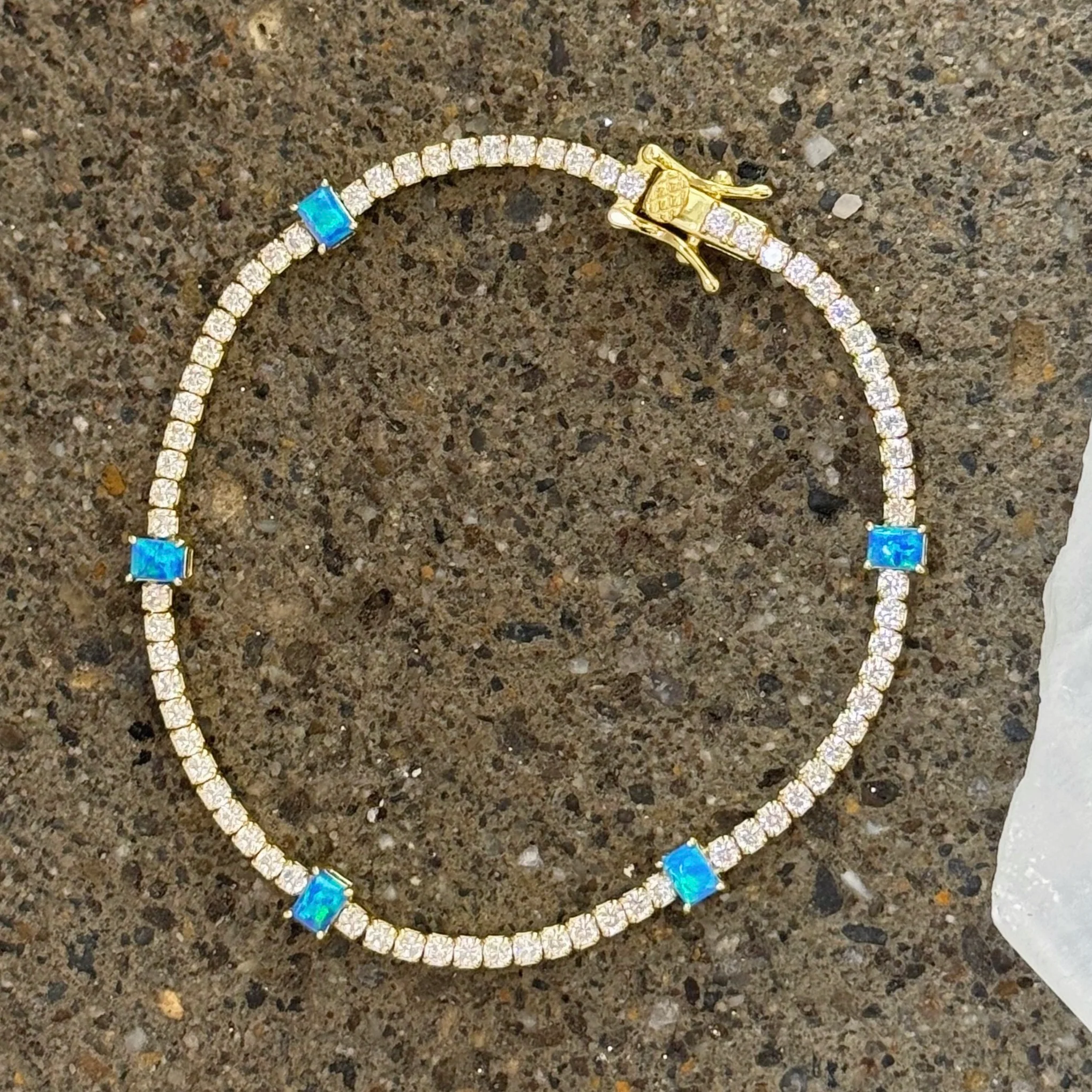 GOLD BLUE OPAL BAGUETTE CRYSTAL TENNIS bracelet