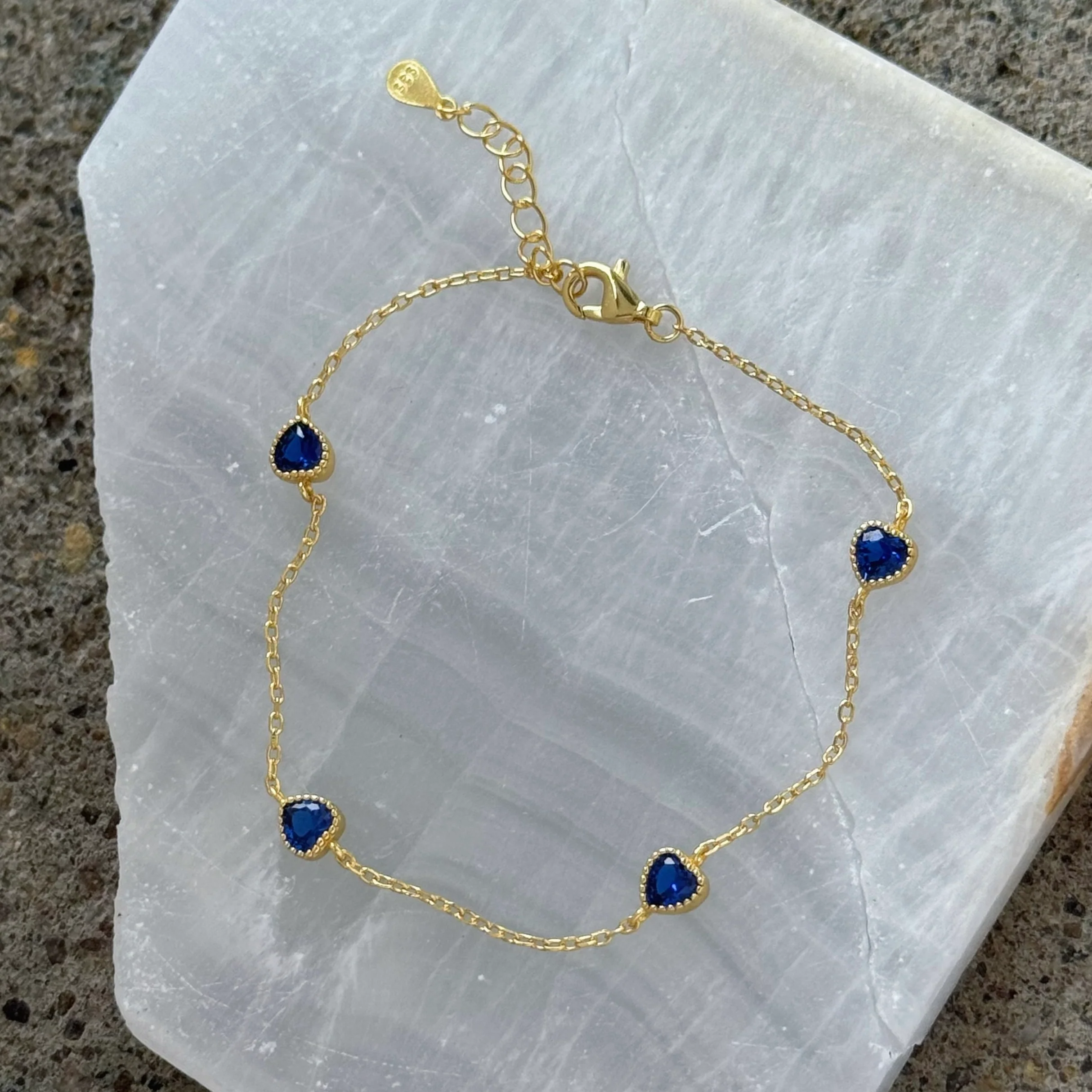 GOLD BLUE TOPAZ HEART DAINTY bracelet