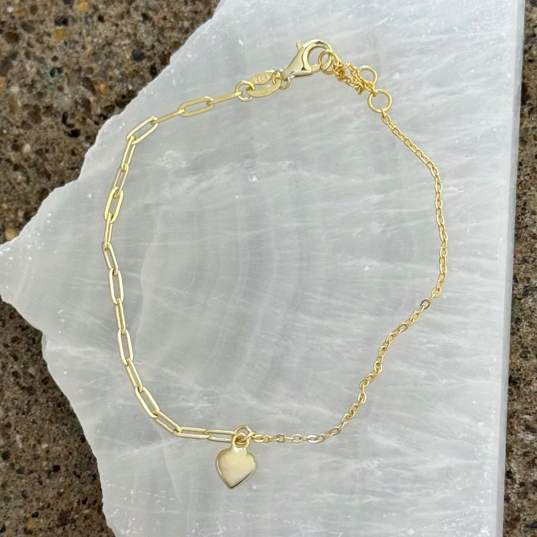 GOLD BUBBLE HEART PAPER CLIP SPLIT DAINTY bracelet