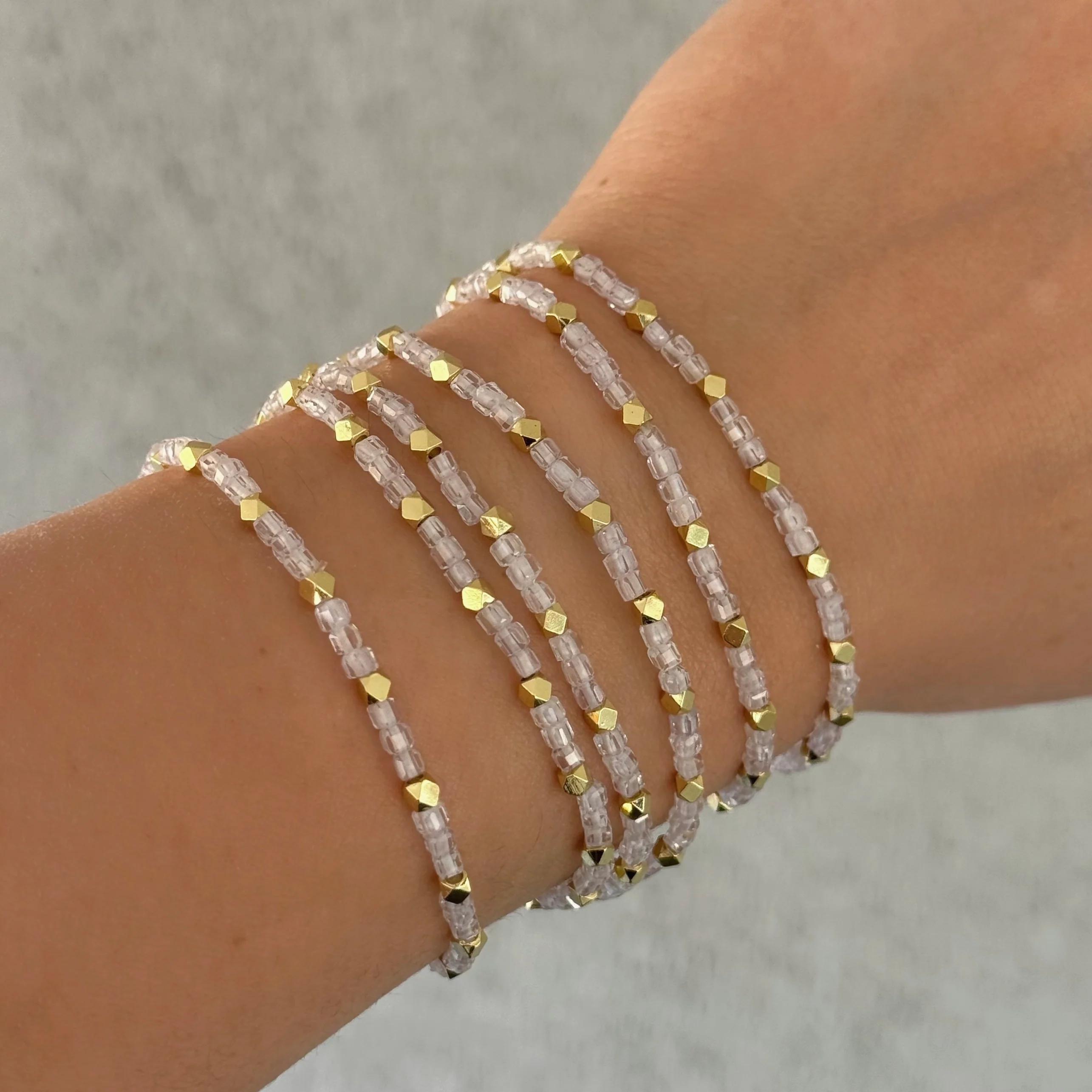 GOLD CLEAR QUARTZ BEADED beacelet