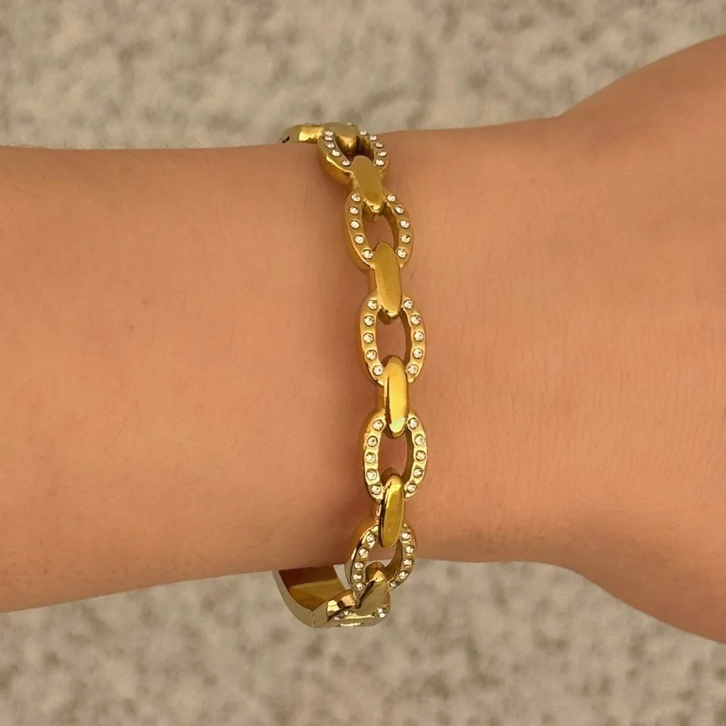 GOLD CRYSTAL CHAIN LINK bangle