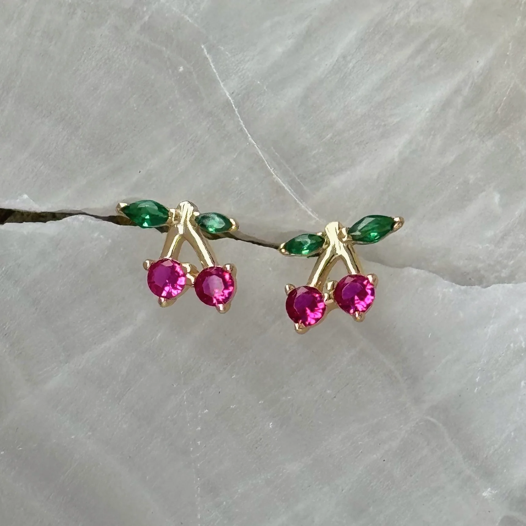 GOLD CRYSTAL CHERRY STUD earrings