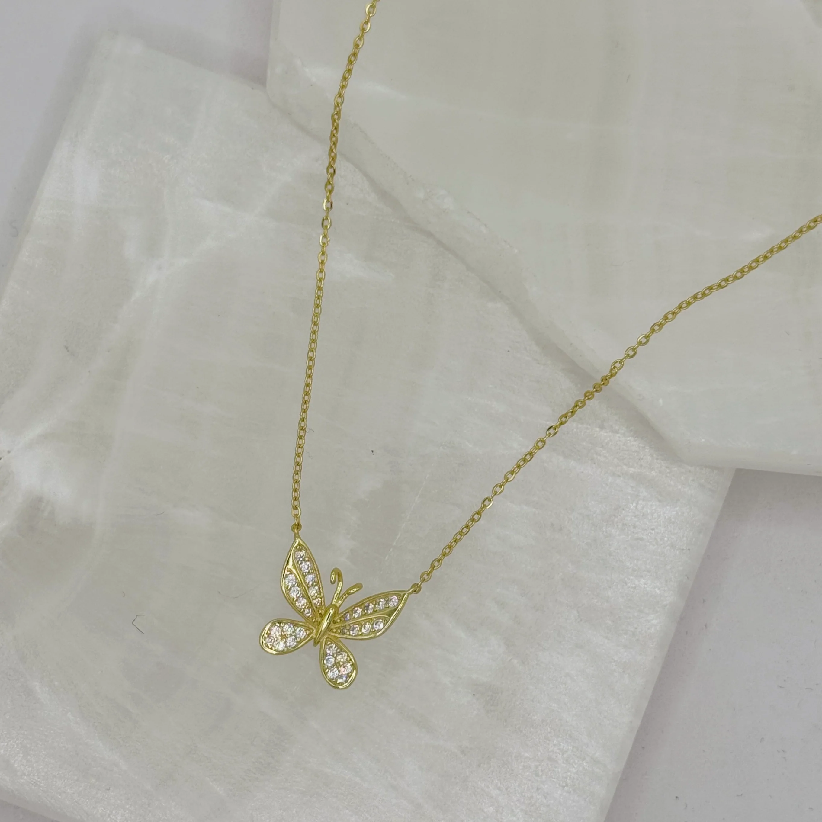 GOLD CRYSTAL DAINTY BUTTERFLY necklace