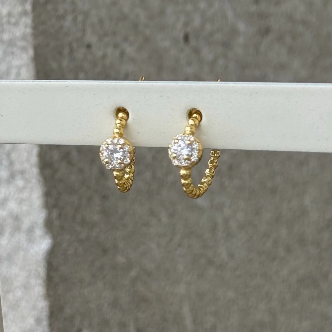 GOLD CRYSTAL STUD BEADED MINI HOOP earrings - Image 2