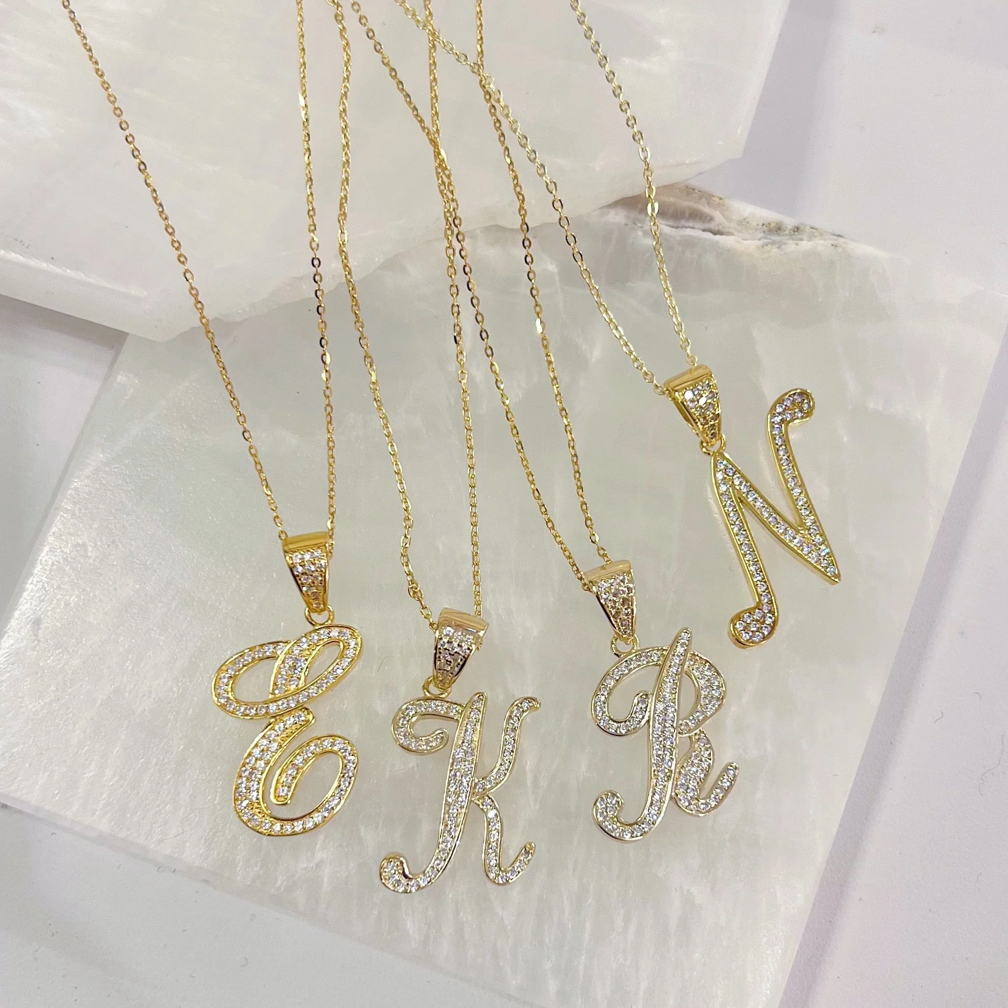 GOLD CRYSTAL CURSIVE INITIAL necklace - Image 2