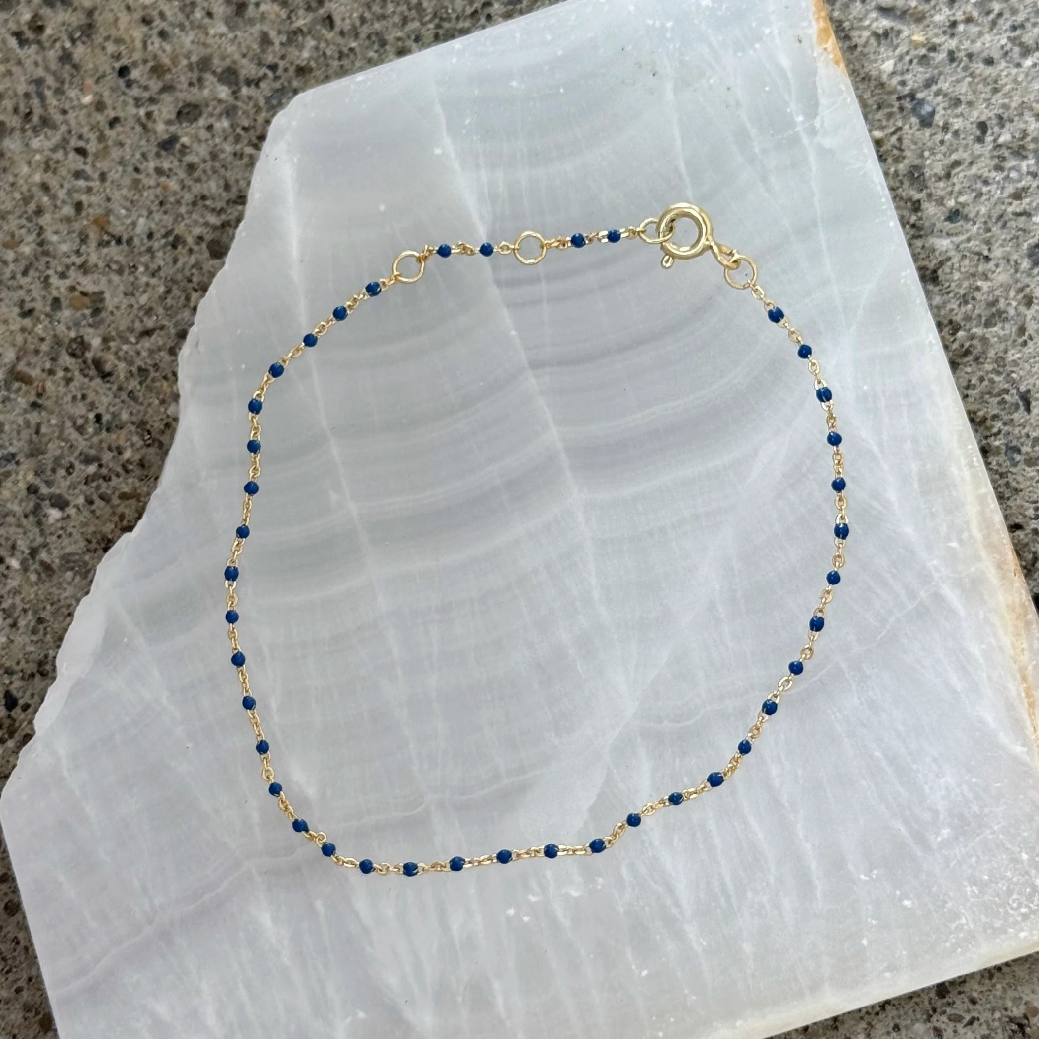 GOLD DARK BLUE BEADED DAINTY bracelet