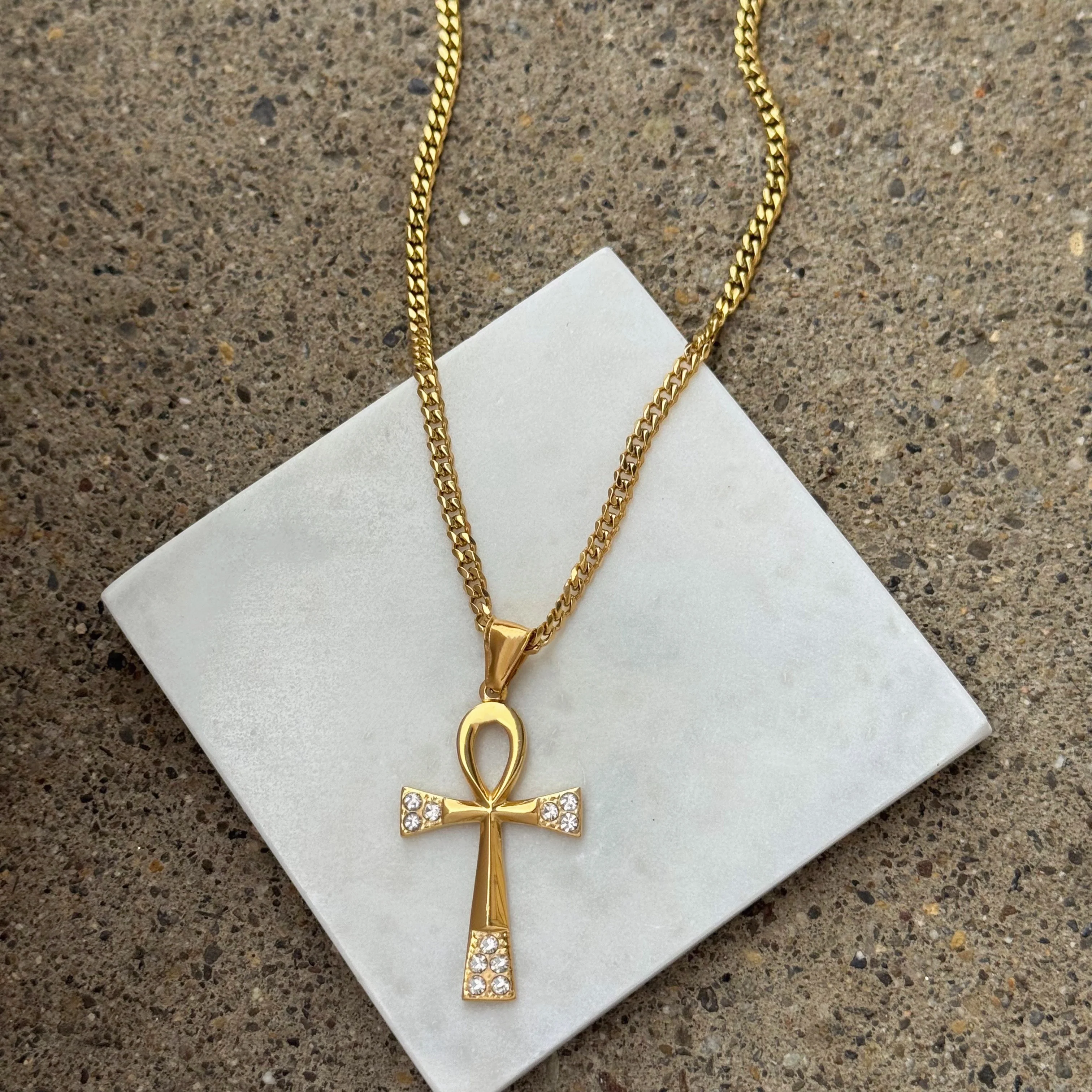 GOLD CRYSTAL ETERNAL ANKH necklace