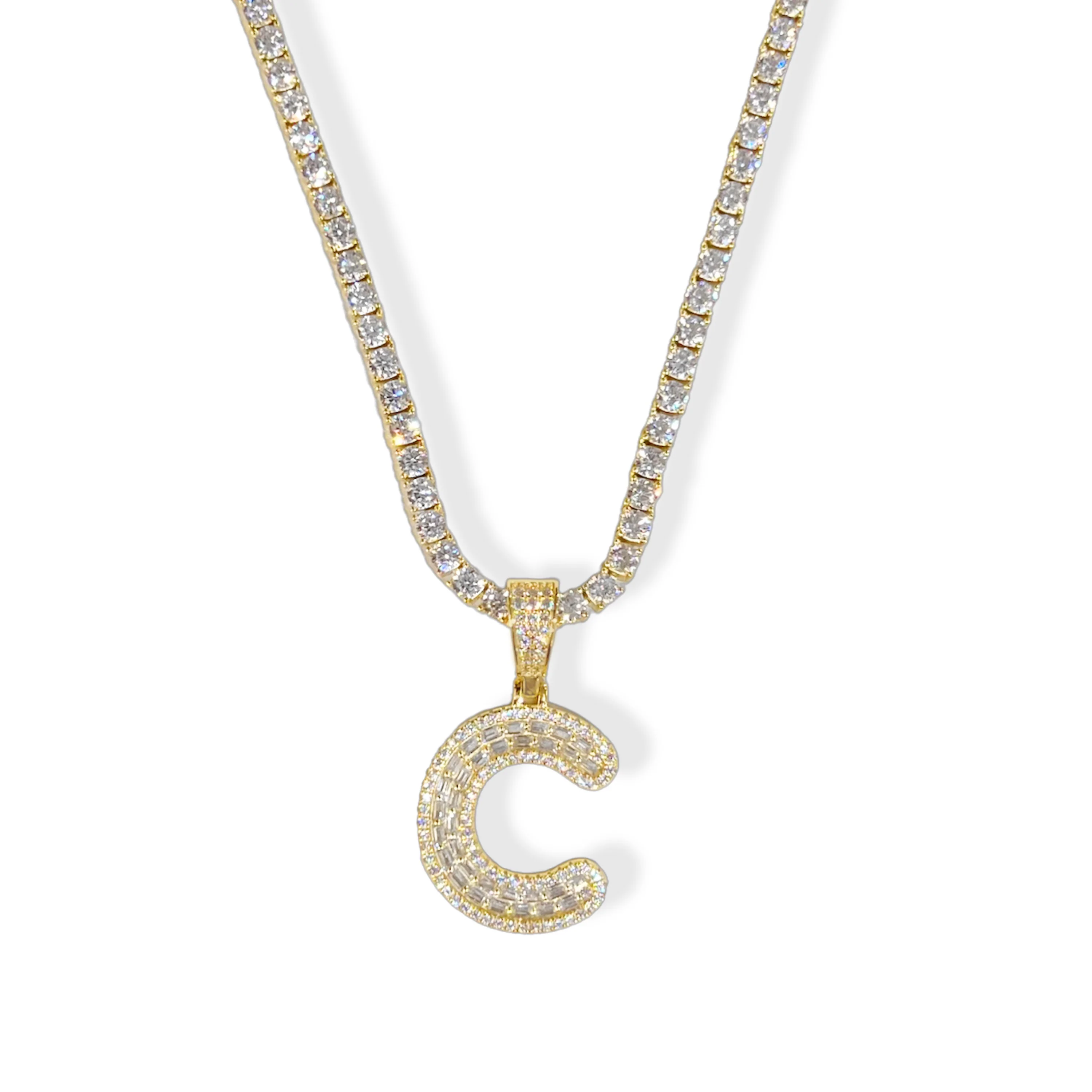 GOLD INITIAL CRYSTAL BAGUETTE II TENNIS necklace - Image 2