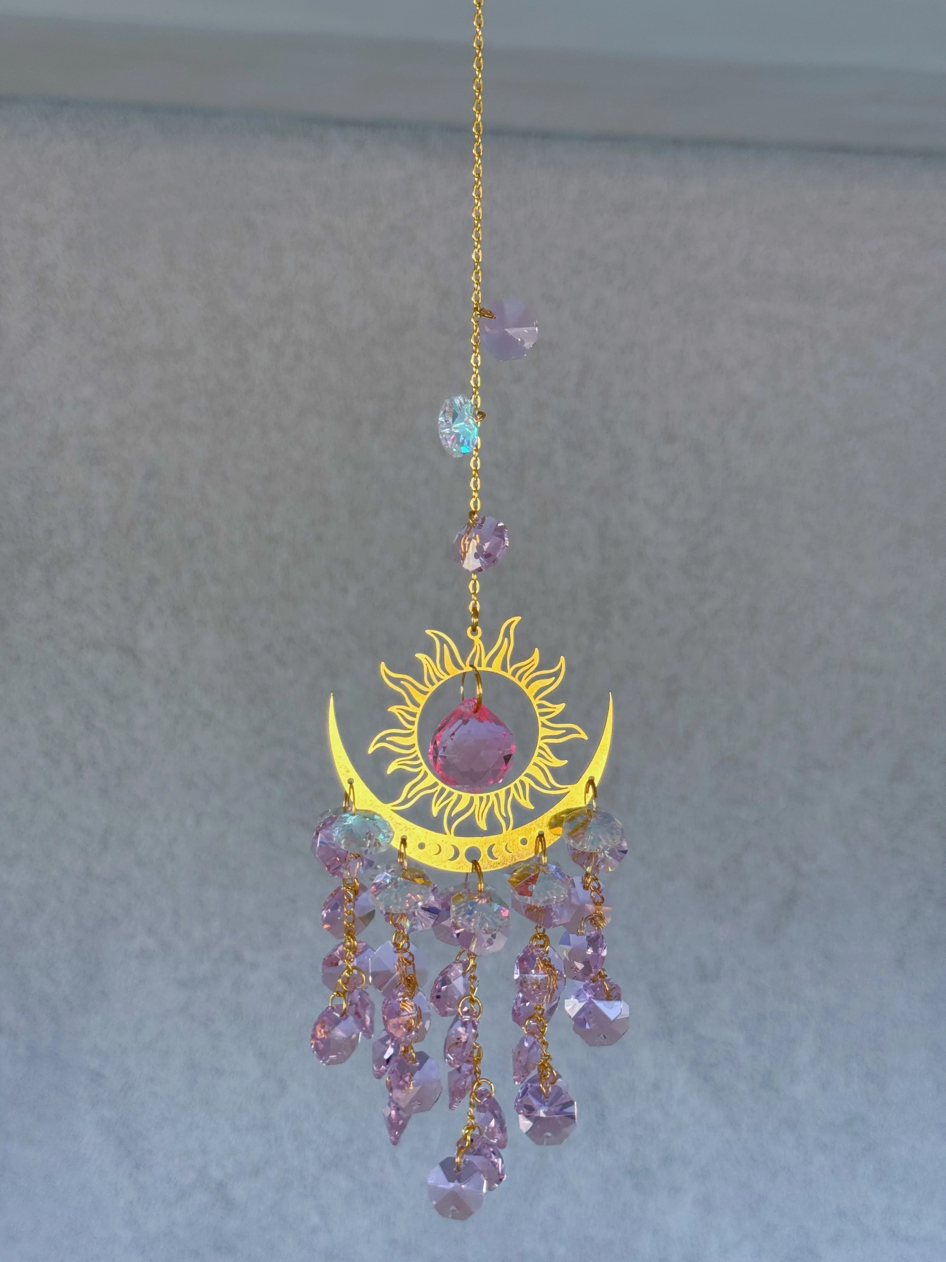 GOLDEN SUN MOON PHASE PINK CRYSTAL sun catcher - Image 2