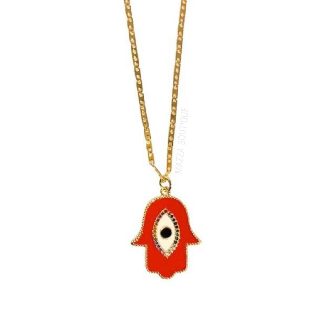 RED ENAMEL HAMSA EYE necklace - Image 2