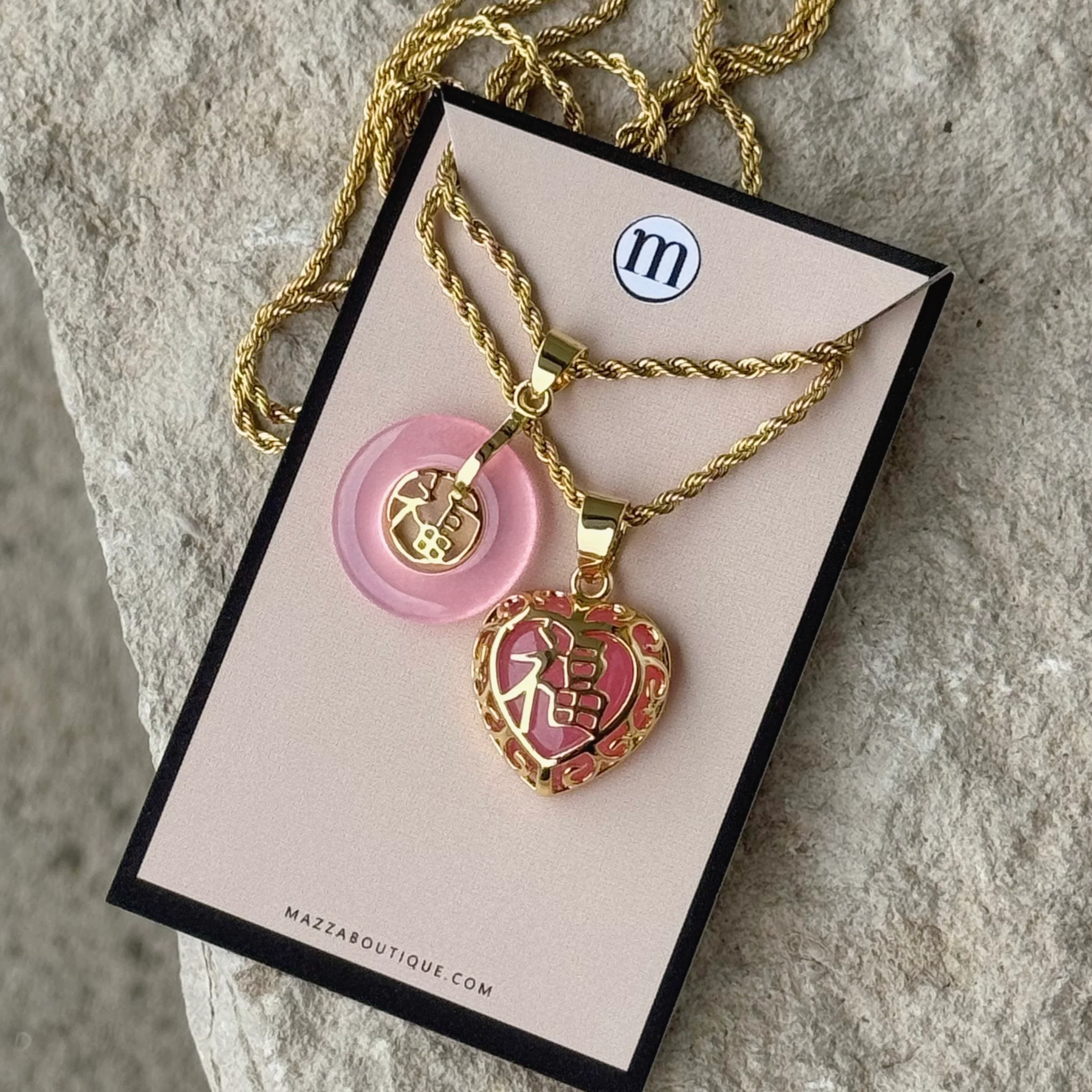 HEART LOVE GOOD FORTUNE MINI PINK JADE set