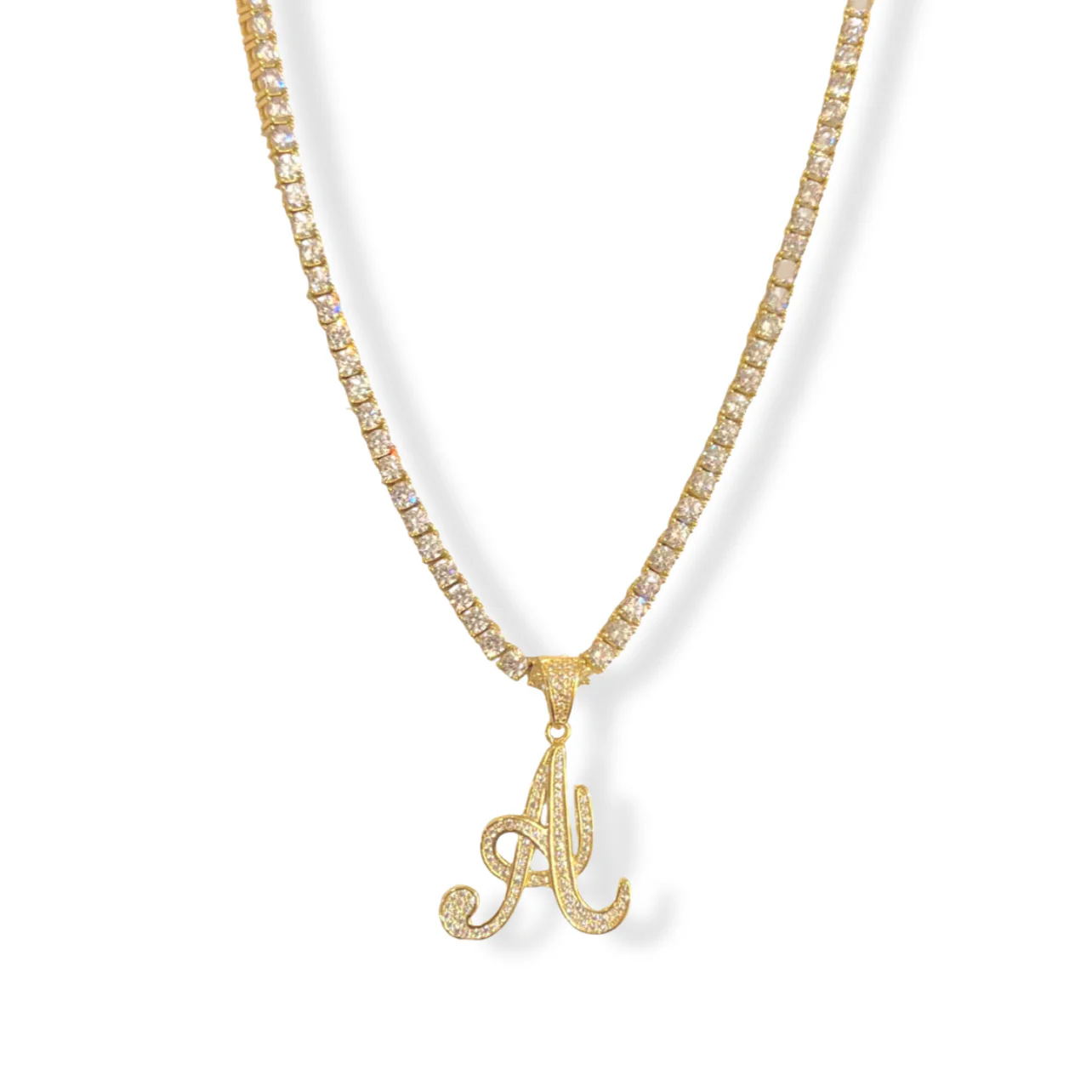 GOLD INITIAL CRYSTAL CURSIVE TENNIS necklace - Image 2