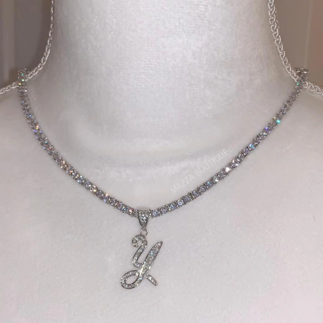 SILVER ICY INITIAL CURSIVE TENNIS necklace - Image 3