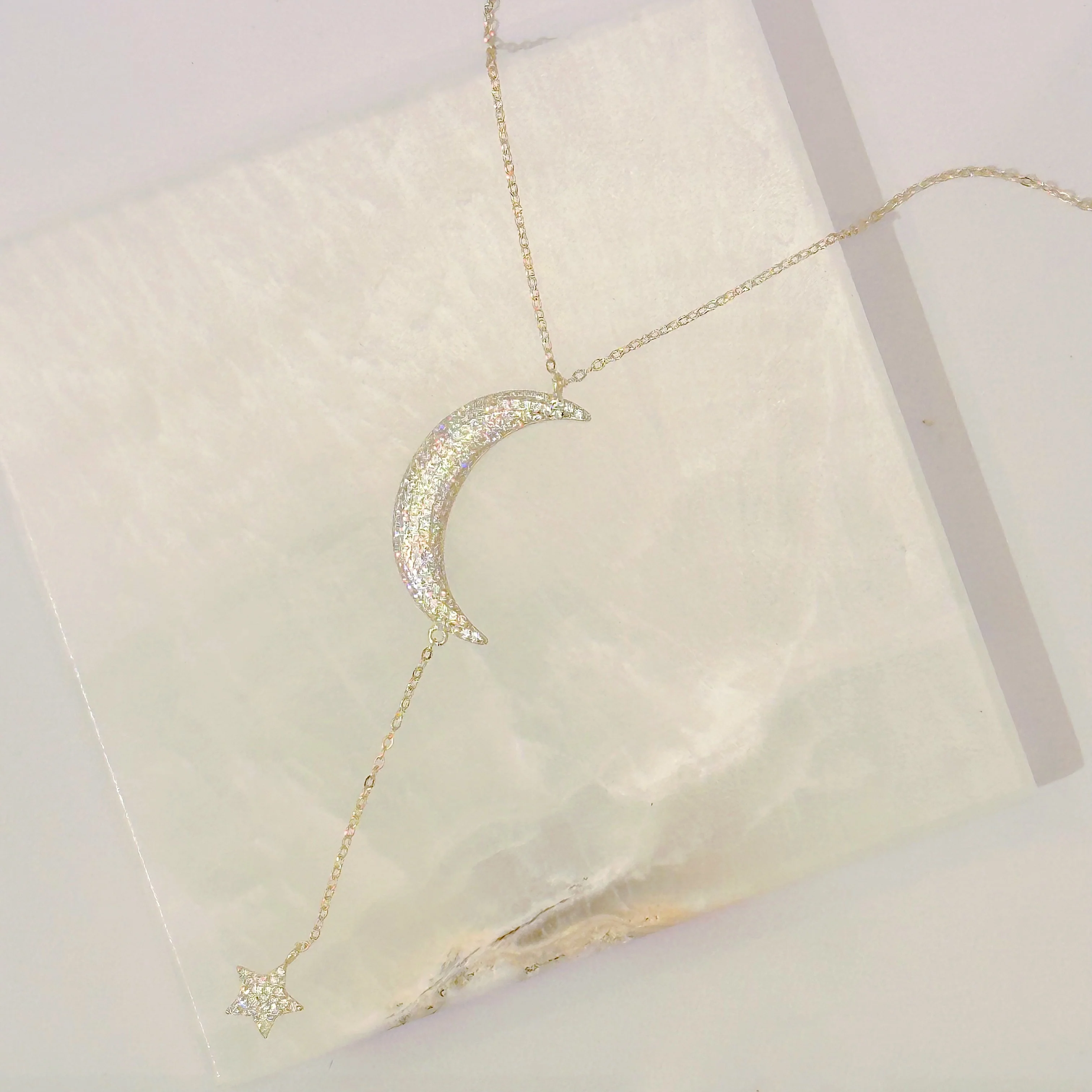 SILVER MOON & STAR LARIAT necklace