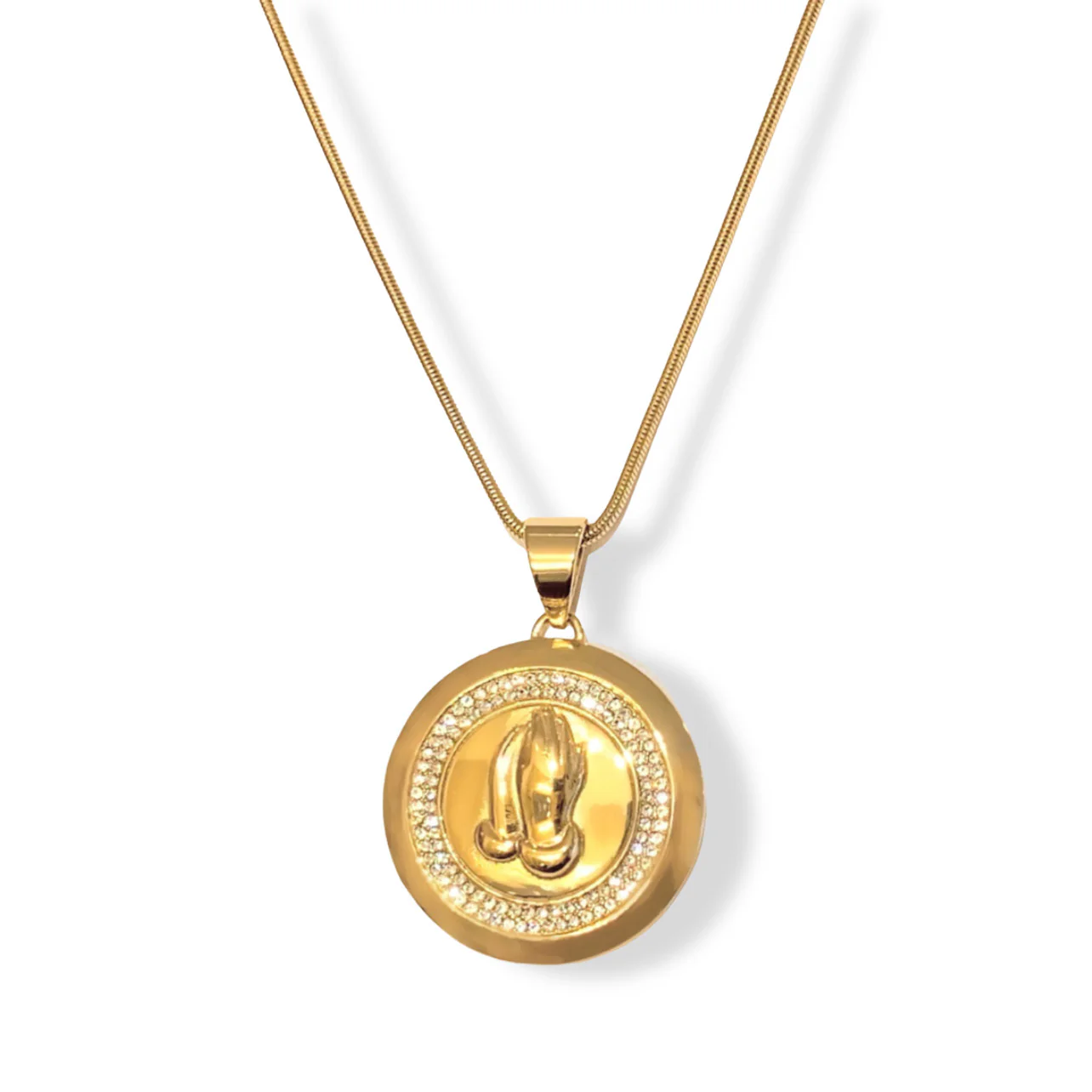 GOLD PRAYING HANDS MEDALLION necklace - Image 2