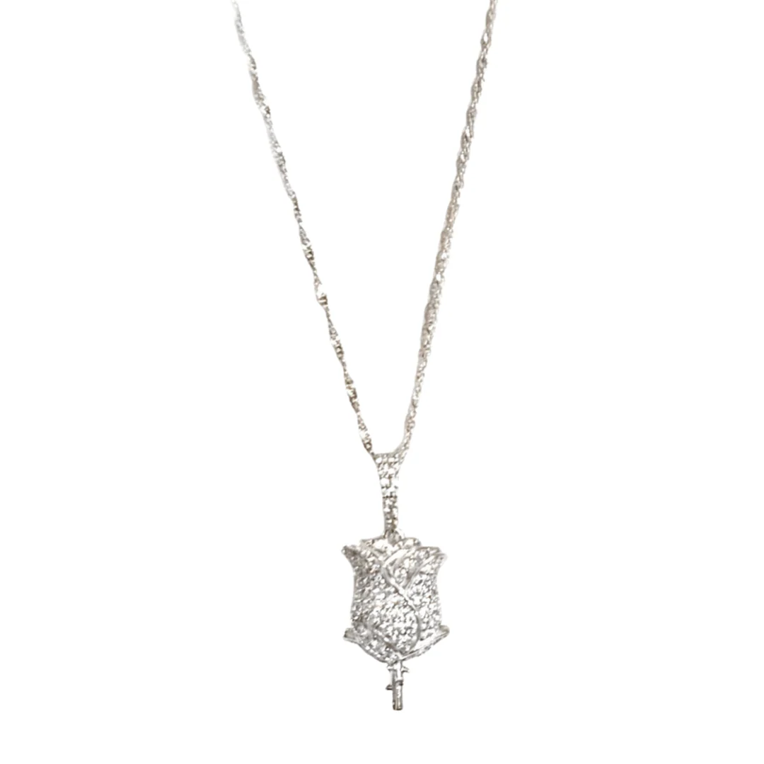 SILVER CRYSTAL ROSE necklace