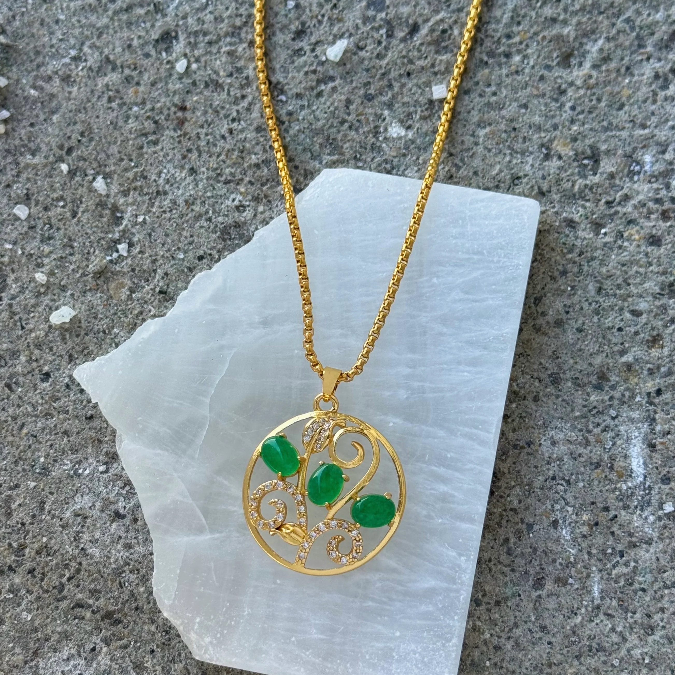 SAM THREE STONE GREEN JADE necklace