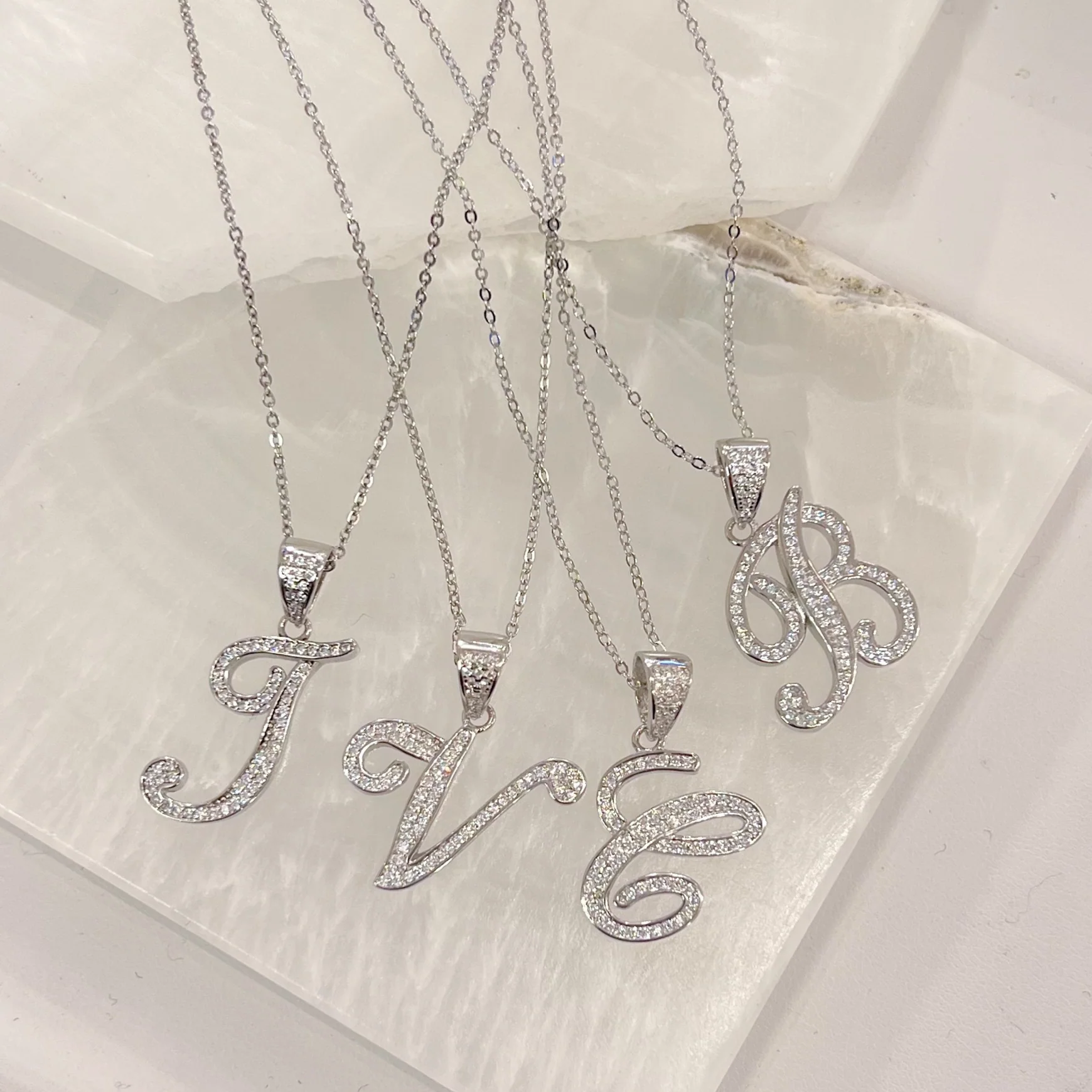 SILVER CRYSTAL CURSIVE INITIAL necklace - Image 2