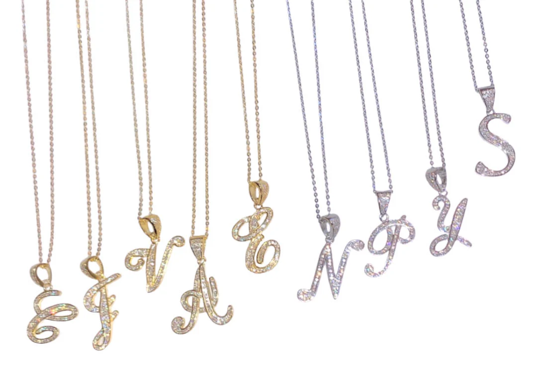 SILVER CRYSTAL CURSIVE INITIAL necklace - Image 3