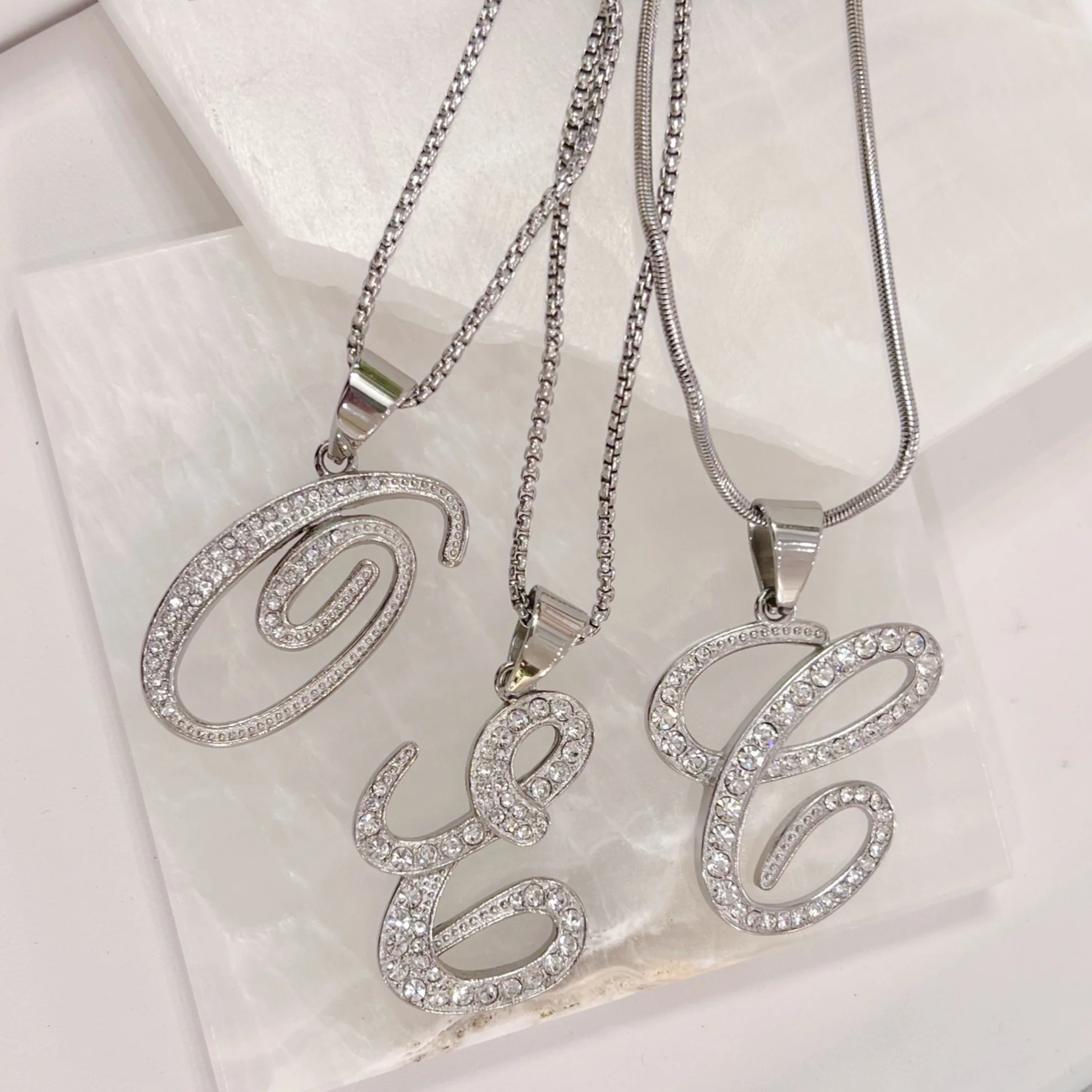 SILVER CURSIVE INITIAL STEEL necklace - Image 2