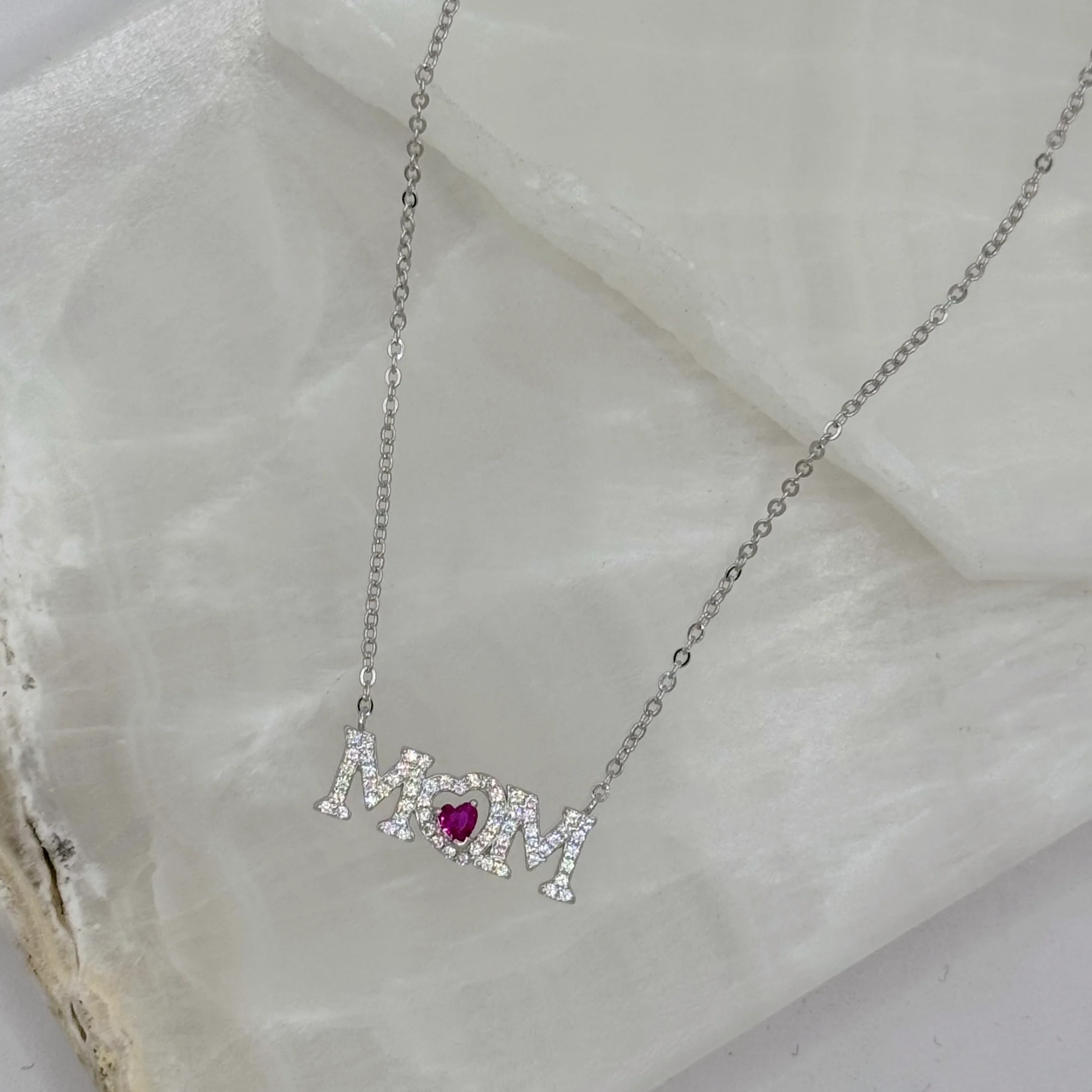 SILVER CRYSTAL MOM PINK SAPPHIRE necklace