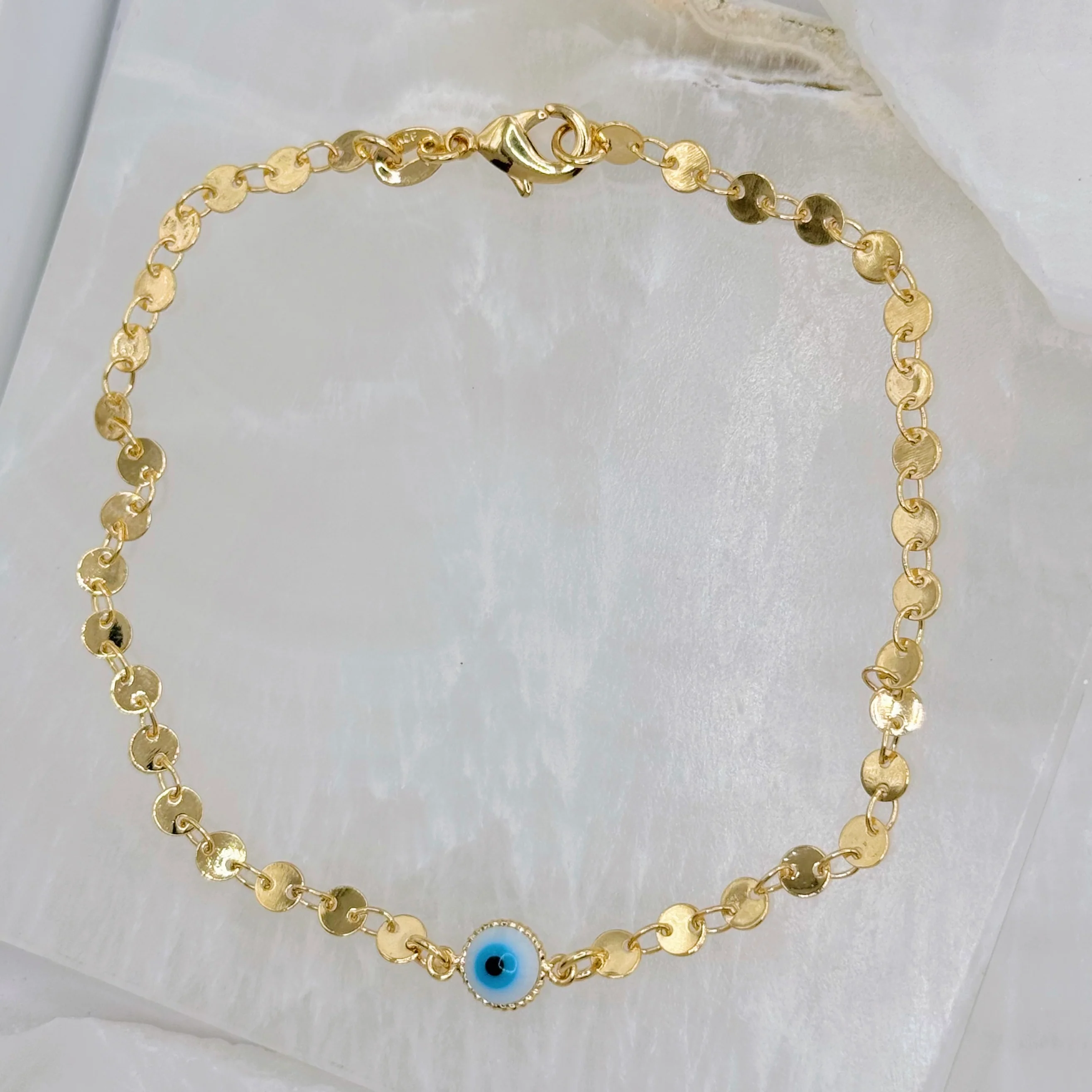 SINGLE WHITE EVIL EYE DISC anklet - Image 2