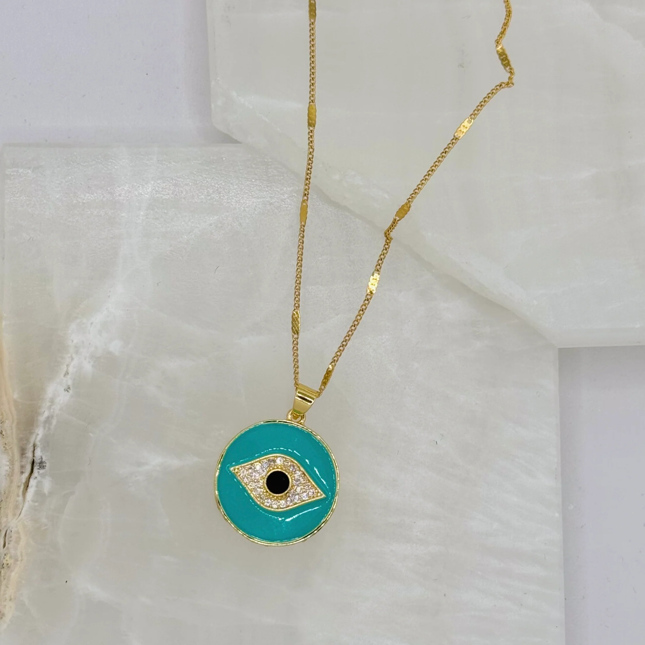 TEAL ENAMEL EVIL EYE CIRCLE necklace