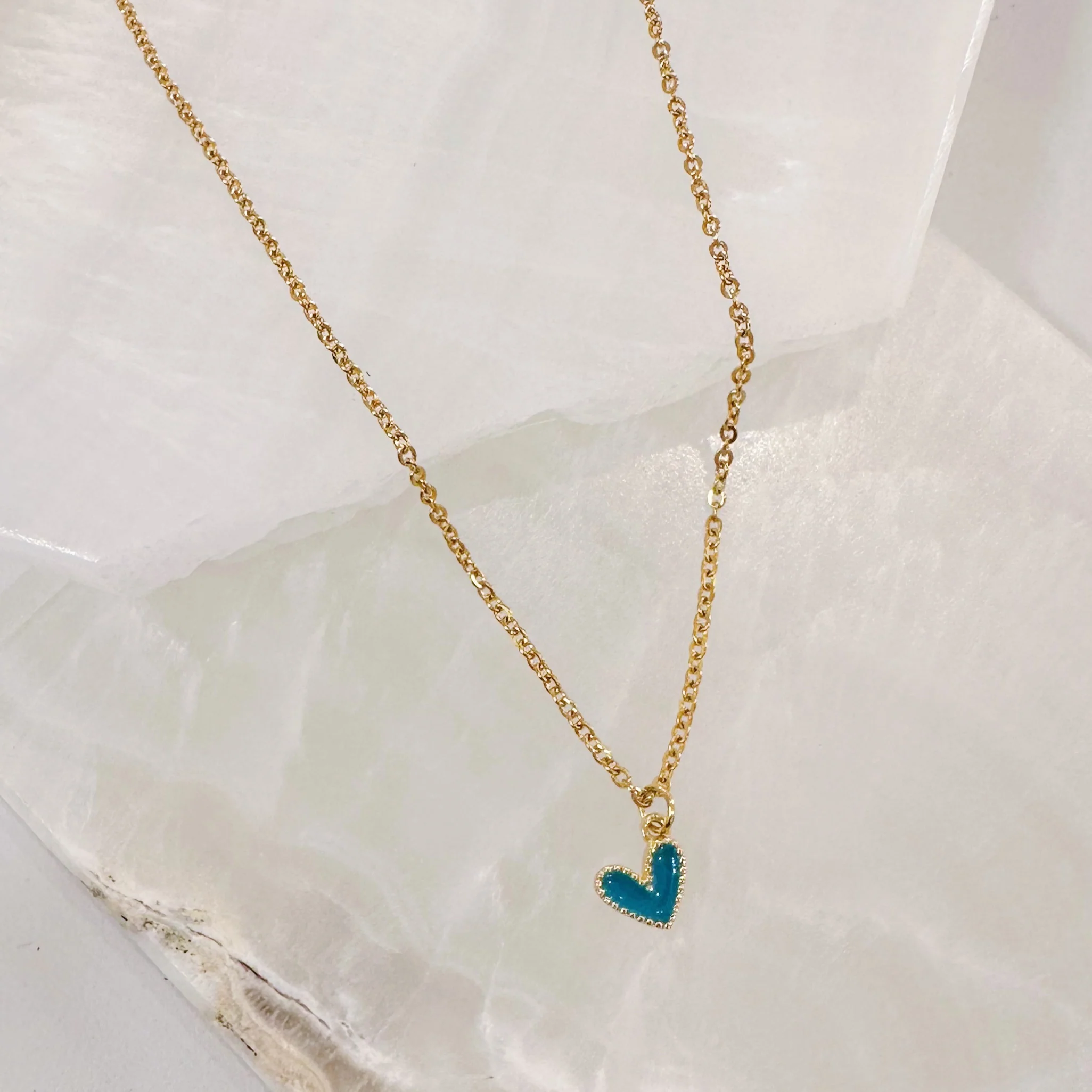 TEAL ENAMEL HEART SUPER MINI necklace