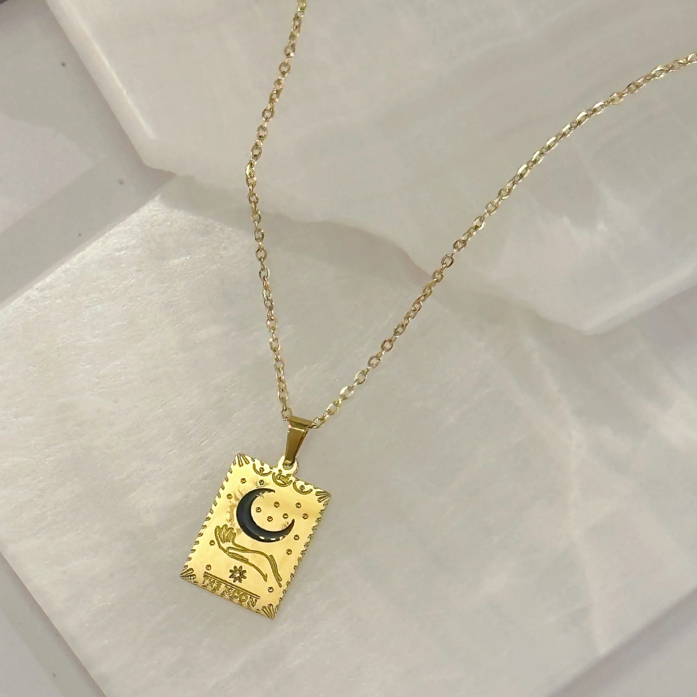 THE BLACK ENAMEL MOON MEDALLION necklace