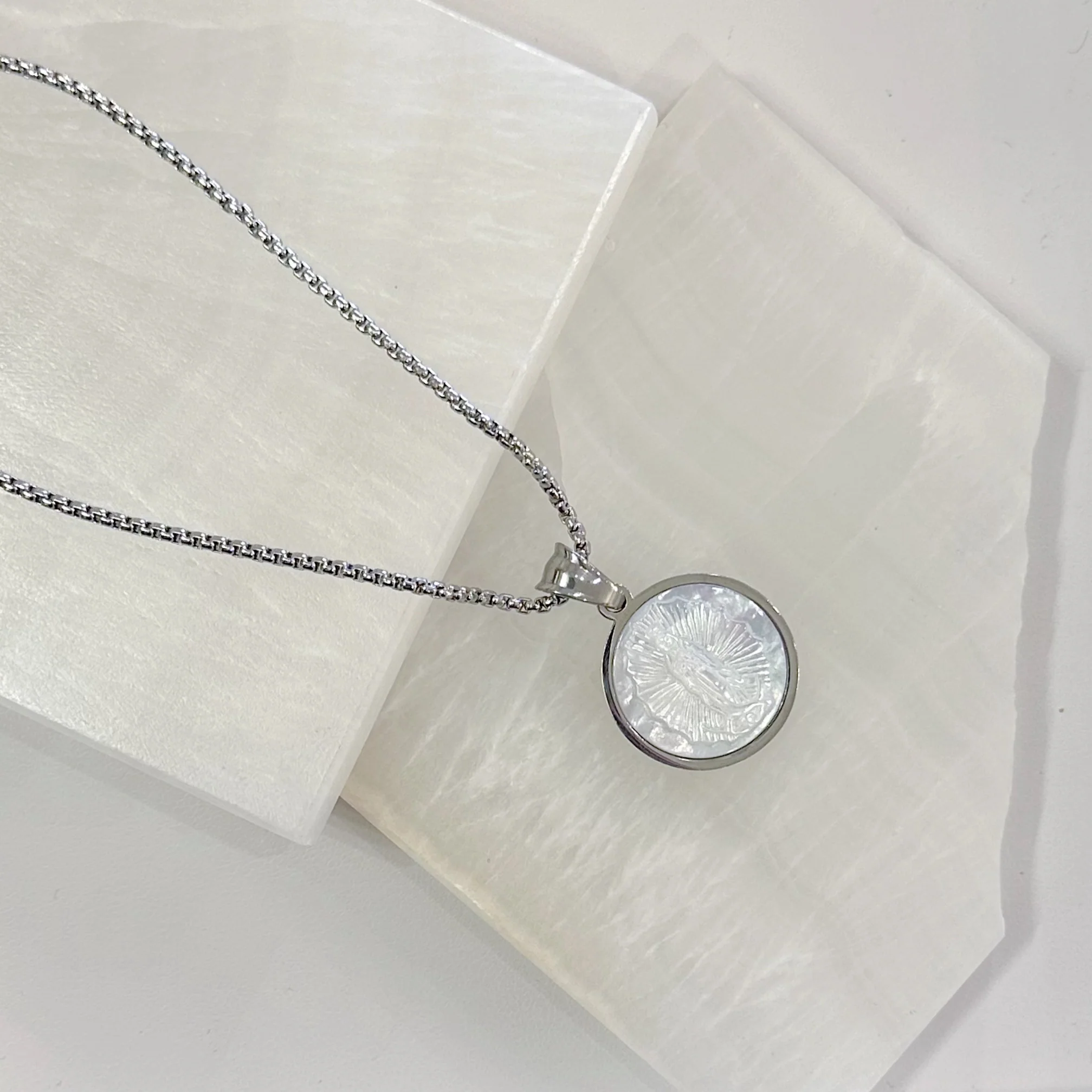 SILVER OUR LADY GUADALUPE ROUND MP necklace